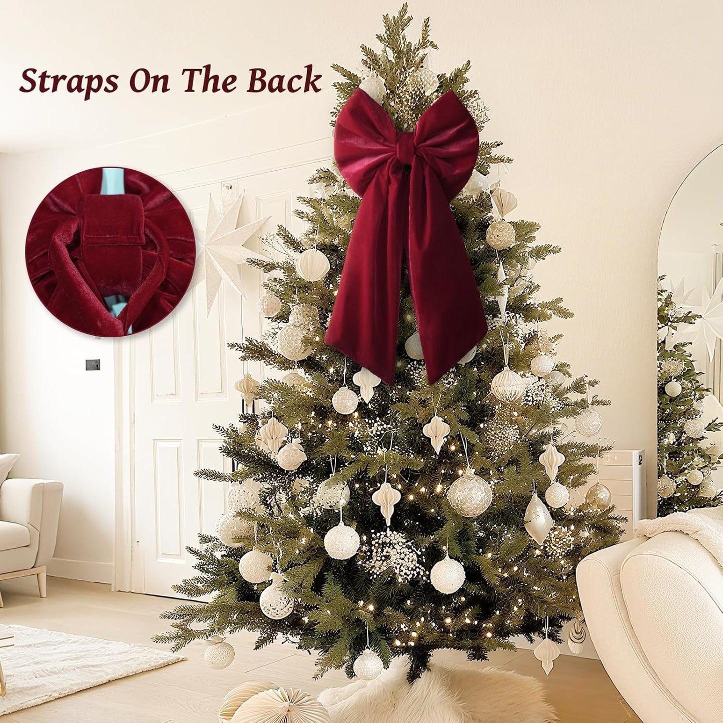 Christmas Decorations - Christmas Bows - 2 Pack 36x18 Inches Large Red Velvet Christmas Tree Topper - Burgundy Ribbon Gift Bows - Xmas Decor for Indoor Outdoor Home Wreaths Mantle Front Door Wedding