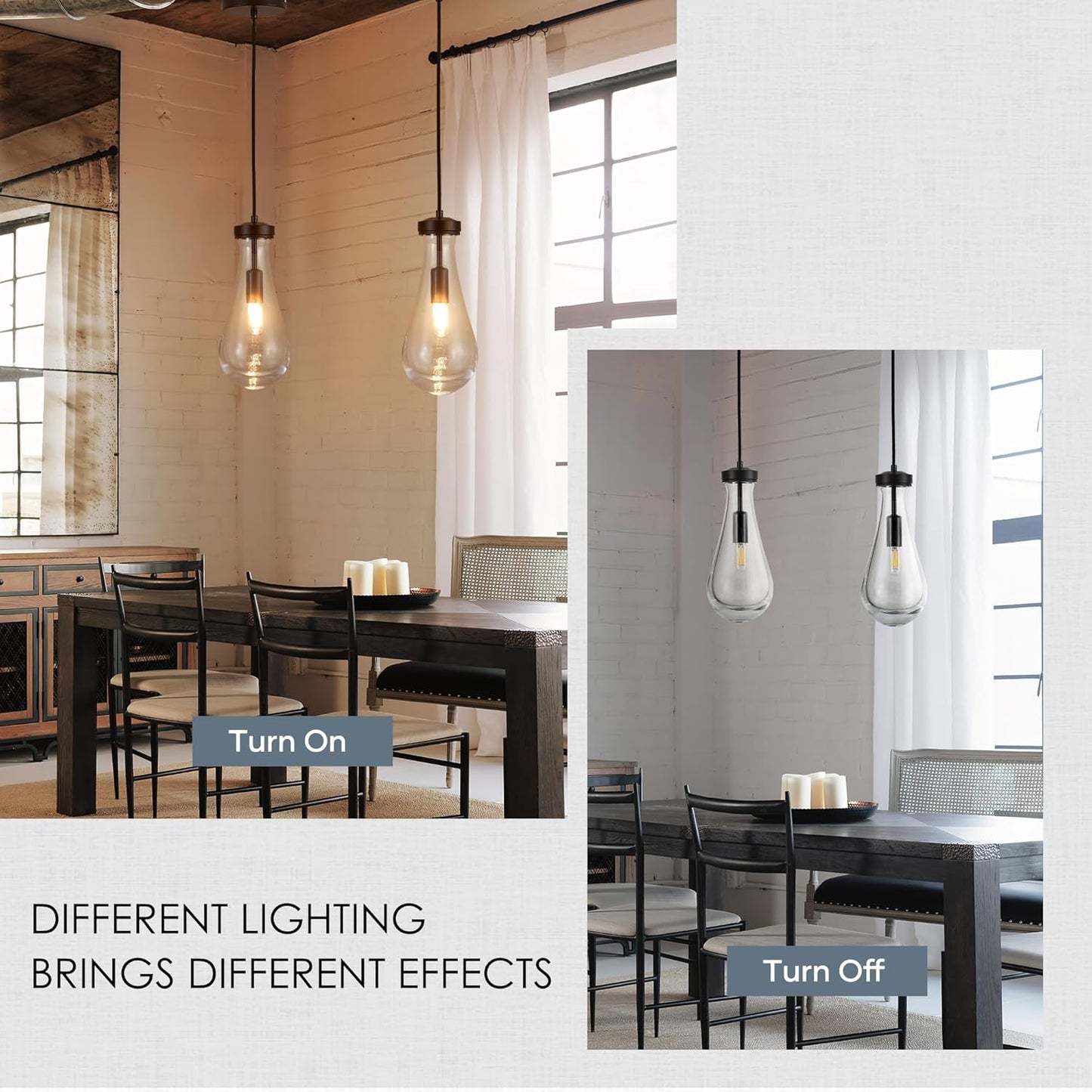 Raindrop Pendant Light Fixtures Set of 3, Black Glass Pendant Lighting, Hand BlownTeardrops Modern Hanging Light for Entryway Foyer Kitchen Island Dining Living Room Hallway