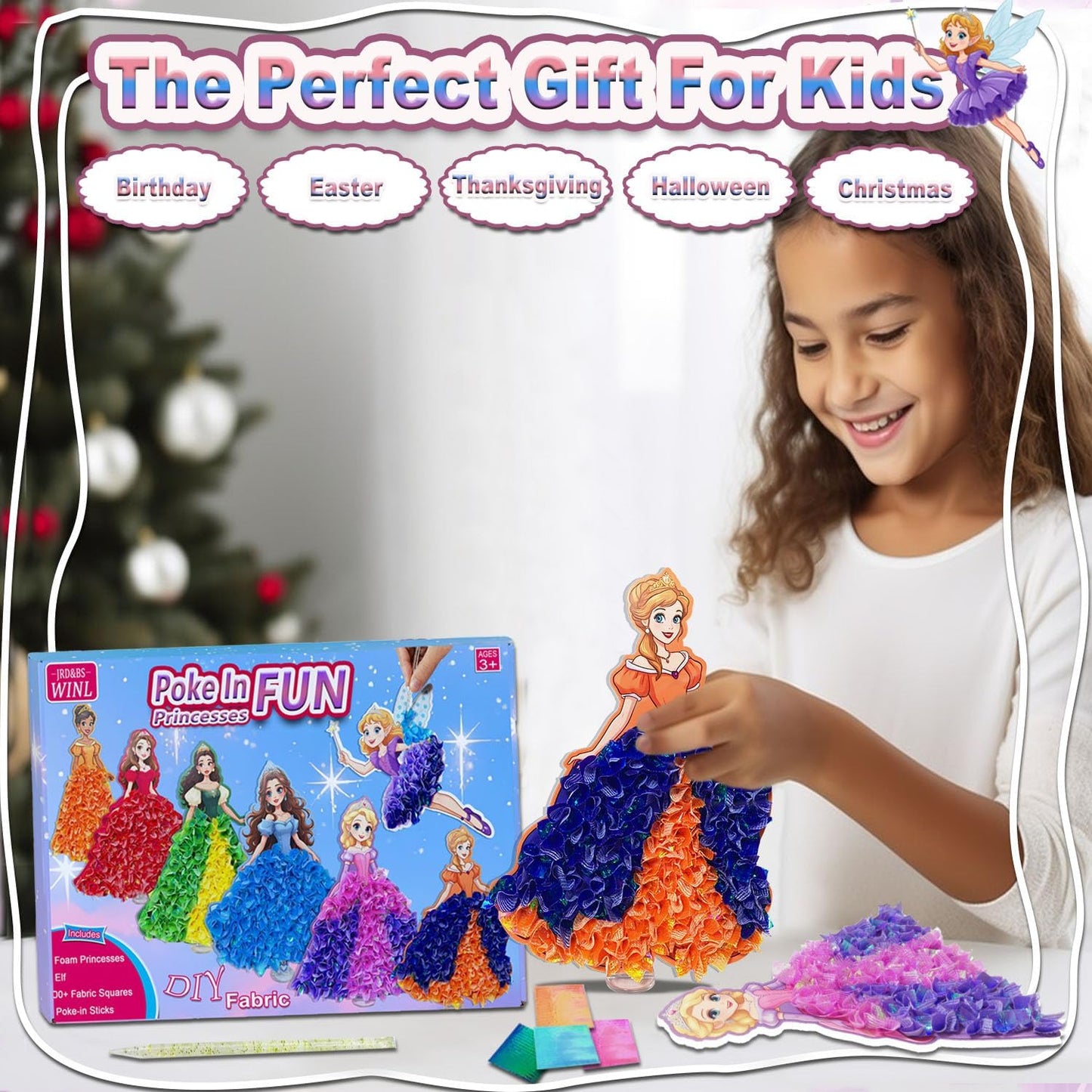 mom&myaboys Poke in Fun Art Kit for Kids DIY Princess Craft Set Birthday Gifts for Girls Ages4-8,Mess-Free Art for Children Fun Activity for Boys Old 3 4 5 6 7 8 9,Christmas Gift for Kid 3 Up