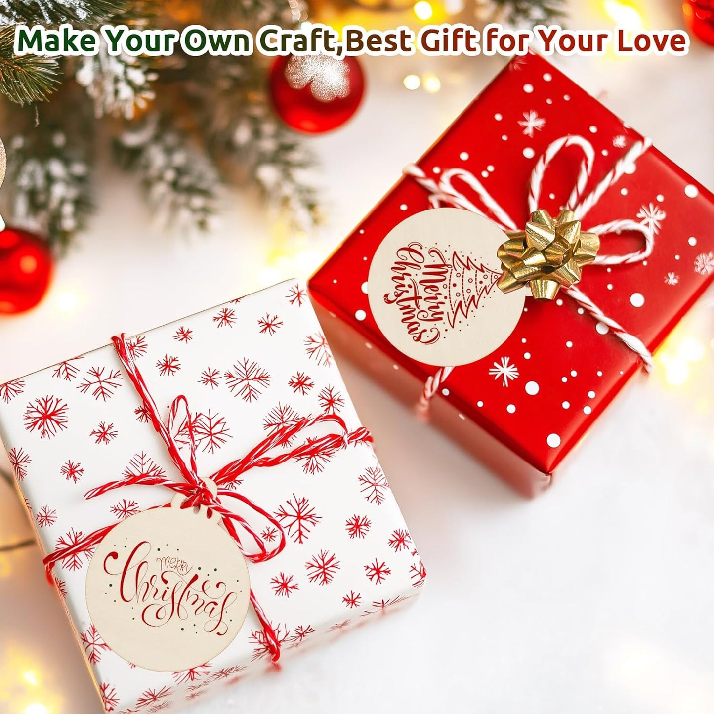 Philorn 50pcs Wooden Ornaments for Crafts 3.5" Unfinished DIY Wooden Christmas Ornaments, Predrilled Wood Slices Circles for Crafts Paint Holiday Hanging Decorations (50pc Christmas Ball)