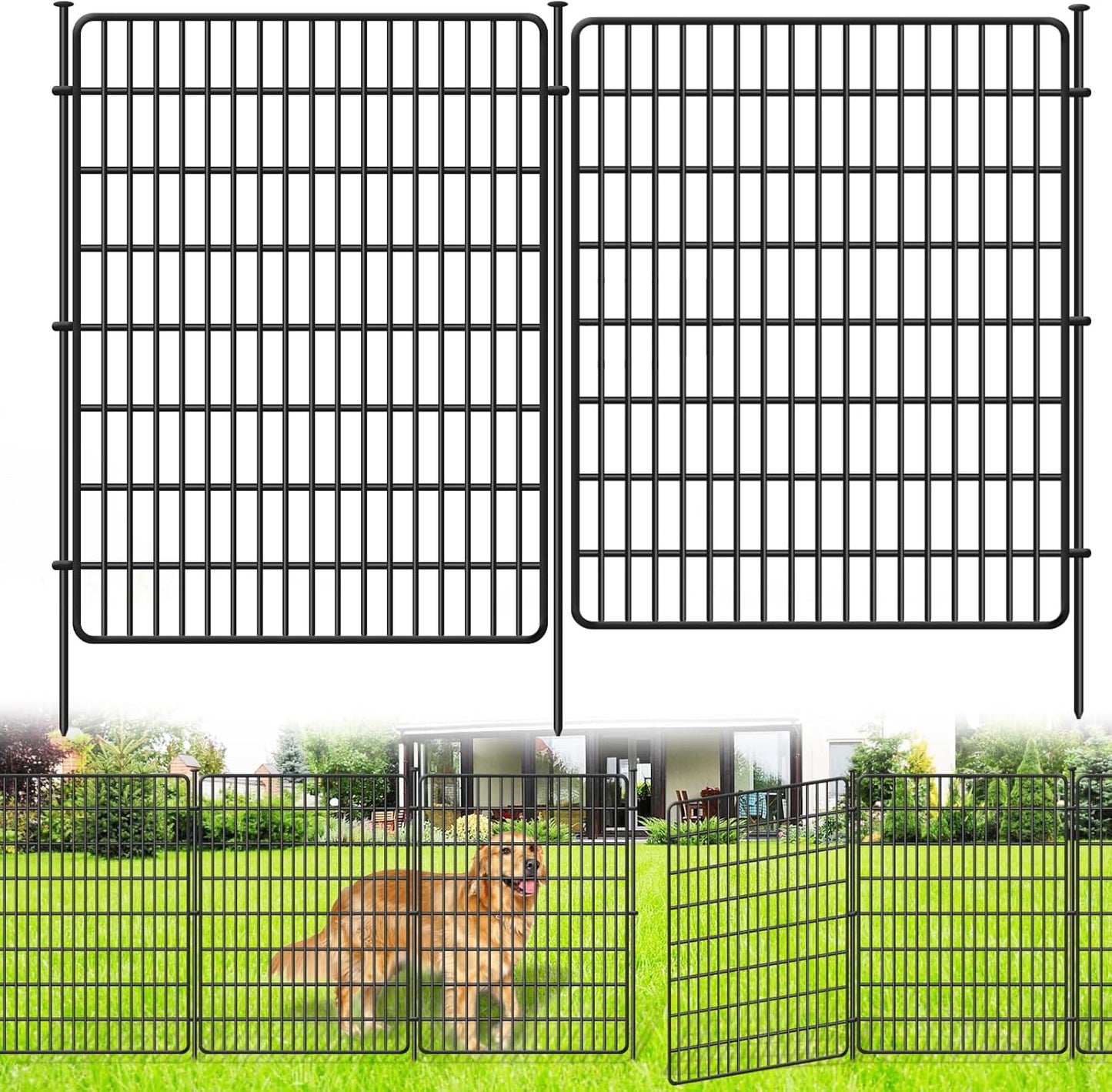 10 Panels No Dig Fence, 32 in(H) X 24 ft(L) Garden Decorative Fence Animal Barrier for Dogs, Rustproof Metal Garden Edging Border for Outdoor, Yard, Patio, Black