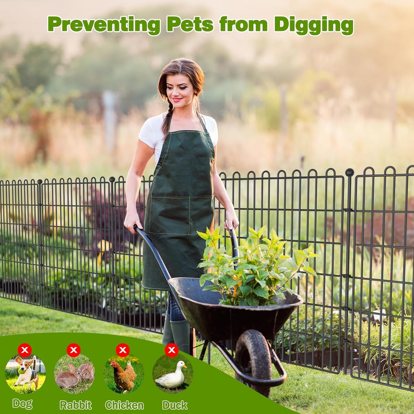 10 Panels No Dig Decorative Garden Fence with Gate for Yard, 32 in(H) X 23.6 ft(L) Animal Barrier Fencing for Outdoor Dog, Metal Portable Garden Fences for Borders, Pets, Landscape, Temporary Fence