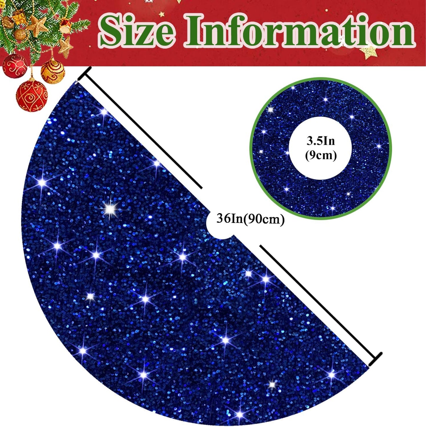 MODFUNS Blue Christmas Tree Skirt Decorations 36 Inches Sequin Christmas Tree Skirt Sparkly Tree Mat Embroidery Velvet Tree Skirts Xmas Ornaments Halloween Tree Cover Skirt Round Sequin Tree Base Mat