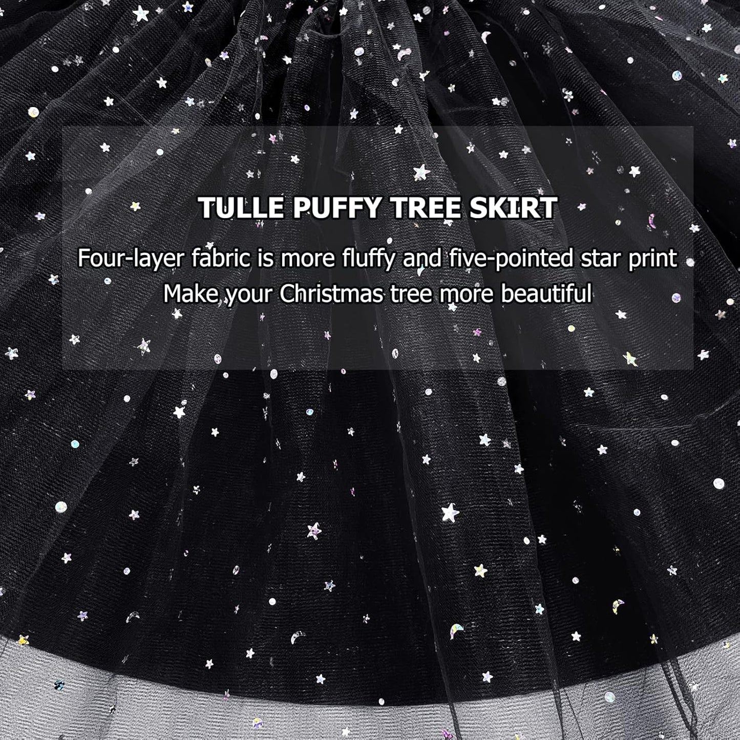 Christmas Wedding Tree Skirt,45 inch 4-Layer Fluffy Romantic Pleated Sparkly Halloween Skirt Decoration Xmas Tree Ornament for Holiday and Party(Black)