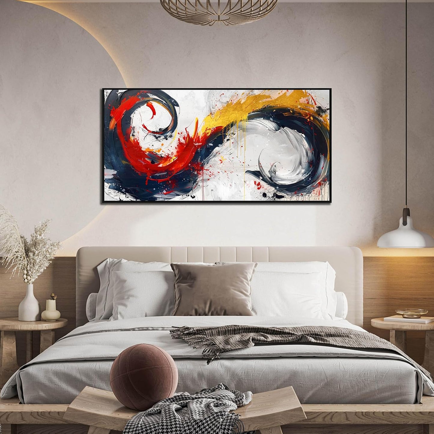 Abstract Art Work for Living Room Walls - Modern Prints Canvas Wall Art - Black Framed Wall Art for Bedroom Size 24" x 48"