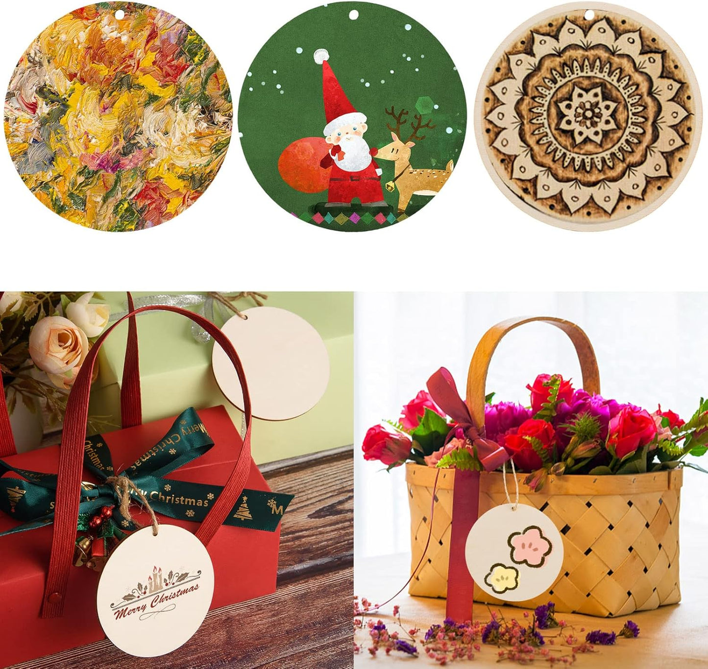 120 Pcs 4 Inch Unfinished Rounds Wood Circles with Holes Wooden Tags Round Wood Discs Cutouts for Crafts Natural Blank Wooden Circle Ornaments Hanging Tags for DIY Crafts, Party, Christmas, Home Decor