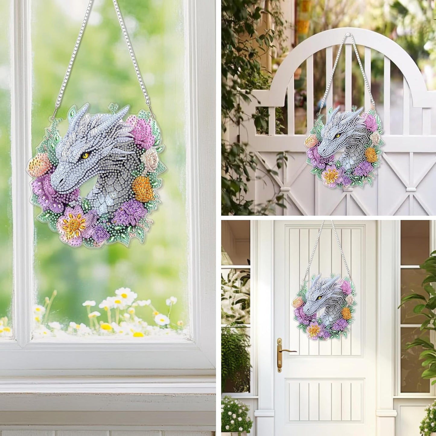 EOBROMD Diamond Hanging Art Kits for Adults, Dragon Diamond Art Painting Window Pendant Kits Suncatchers, DIY Special Shaped Rhinestone Adults, Home Wall Decor