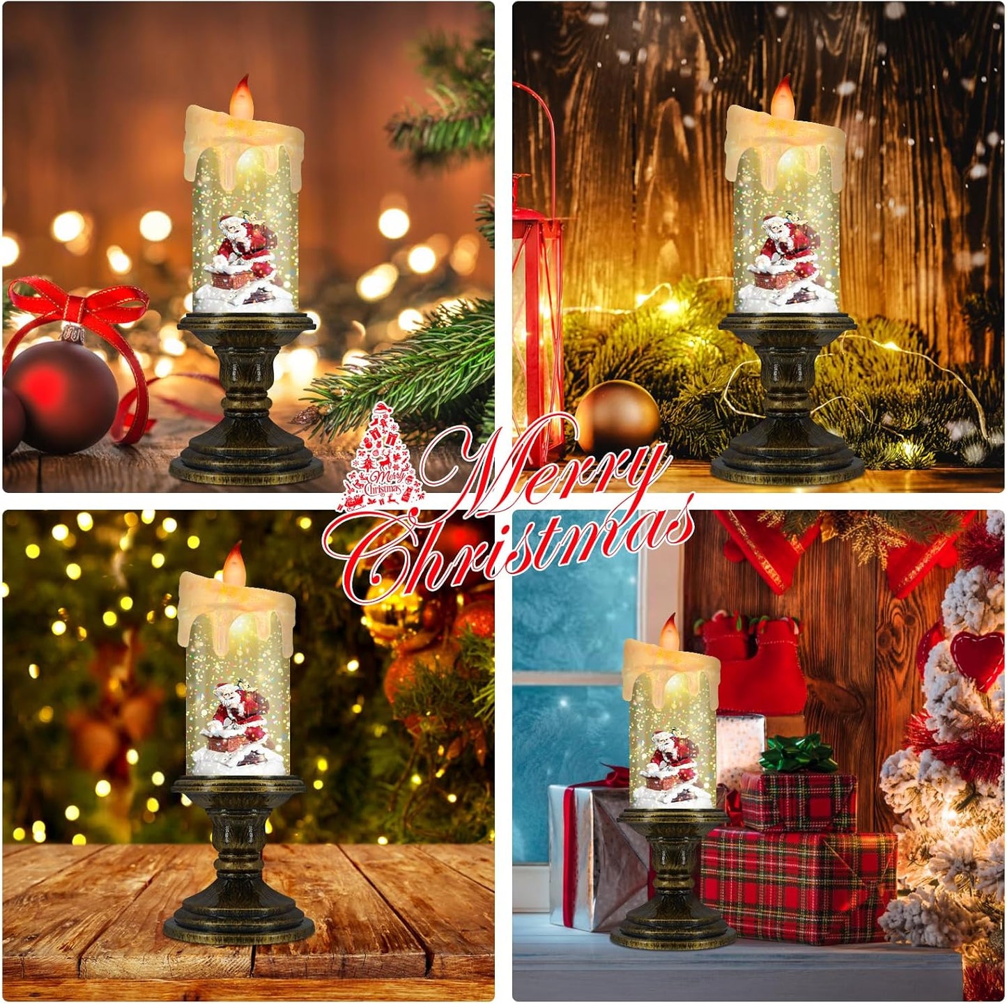 Christmas Flameless Candles, Flickering LED Candles with Timer, Snow Globe Candle Lights for Christmas Decorations