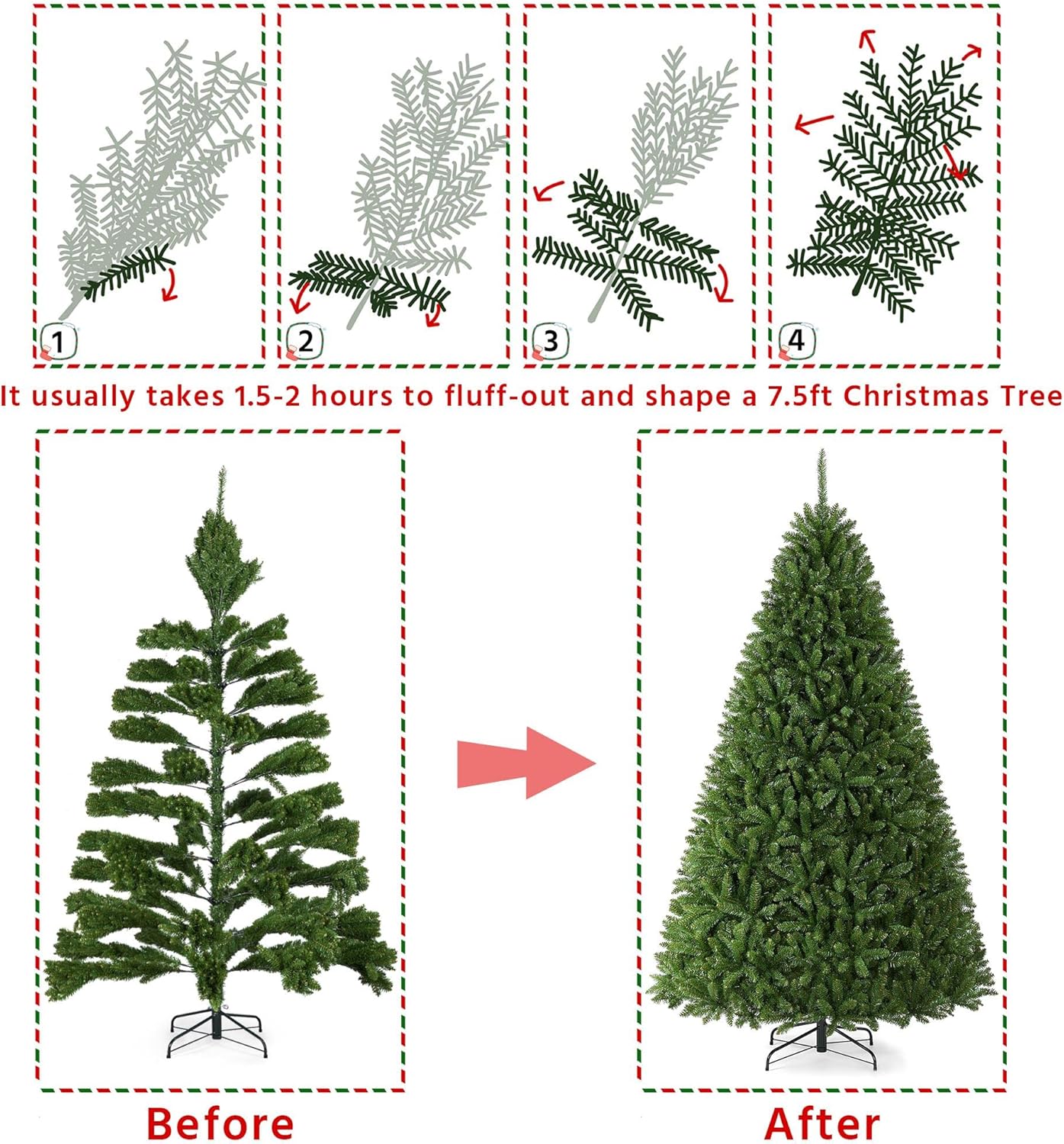 Yaheetech 7.5ft Premium Unlit Douglas Full Fir Christmas Tree with Foldable Stand Extra Thick Xmas Tree for Home Party Holiday Decoration with 2326 Branch Tips
