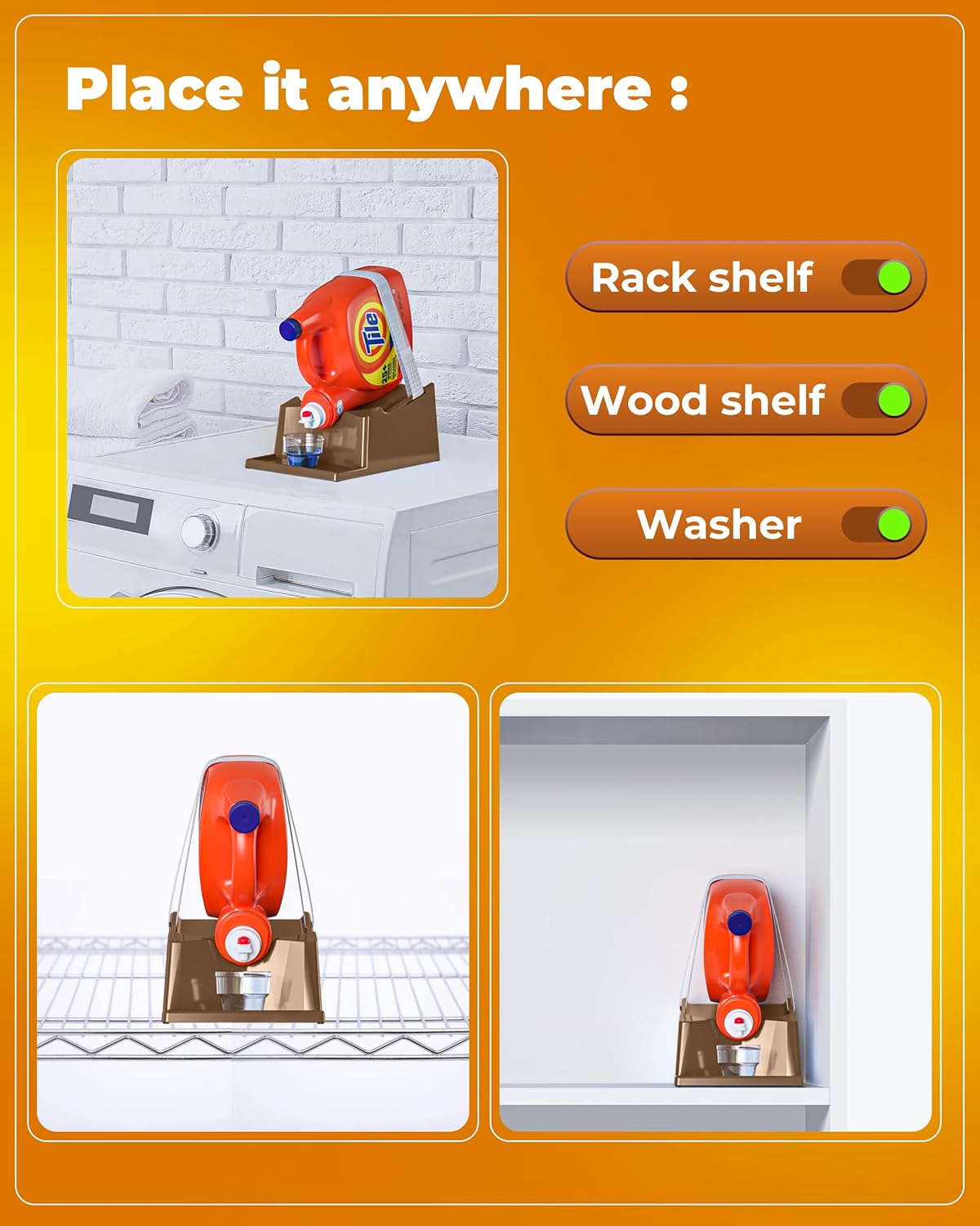 TidyFriend Laundry Detergent Holder Stand with Drip Tray, Laundry Soap Holder with Non-Slip Rubber Feet for Washing Space Organization, Angled Downward Slope for Easy Pouring (Brown)