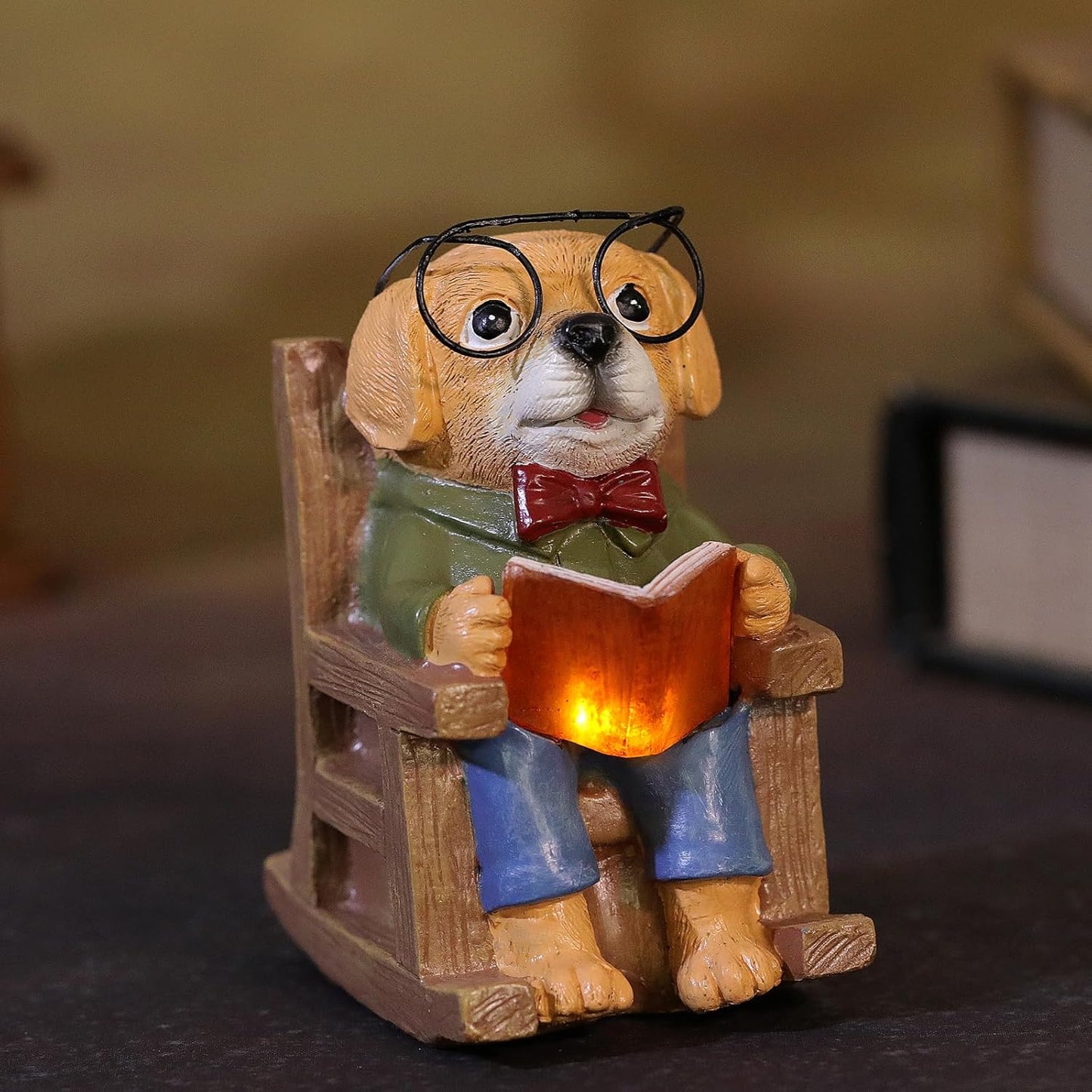 Solar Garden Decor Statues Dog Figurines Mini Fairy Garden Accessories Outdoor Lights,Garden Art Patio Porch Balcony Yard Home Lawn Ornaments,Mothers Day Birthdays Gifts for Mom Grandma