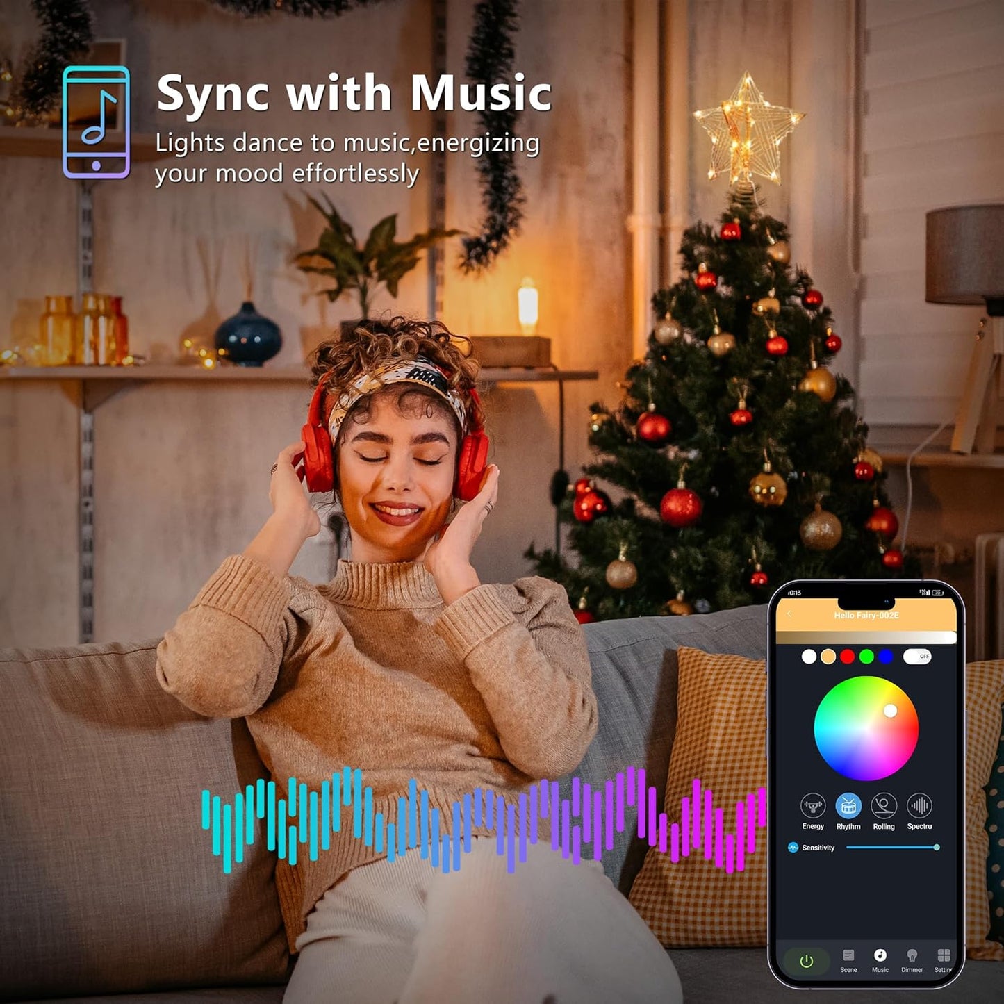 ODEETRONIC Smart Christmas Tree Topper, 8" RGB Star Tree Topper, 20LED 3D Hollow Color Changing Lighted Tree Top, APP & Remote Control Music Sync Gold Glitter Tree Topper for Xmas Indoor Party Holiday