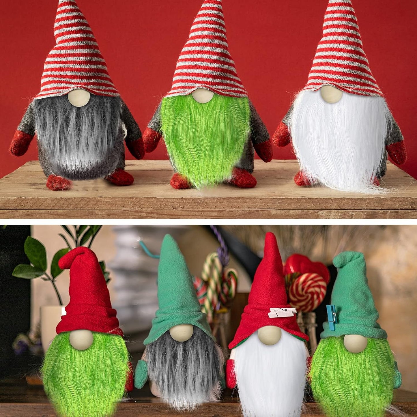 60 Pcs Gnomes Beard Sets Faux Fur Pre Cut Gnomes Beard Foam Cone Foam Handmade Wood Balls for Halloween Christmas Day Crafts(White, Green, Gray)