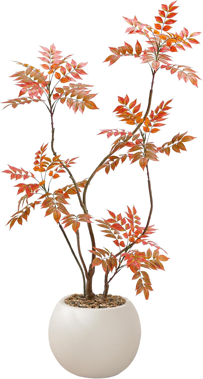 Artificial Mahonia Fortunei Tree 5FT,Tall Fake Plant Artificial Sumac Tree, Faux Plants Indoor Fake Plants Decor with Pots for Home Office Bathroom Bedroom Living Room Decorations Housewarming