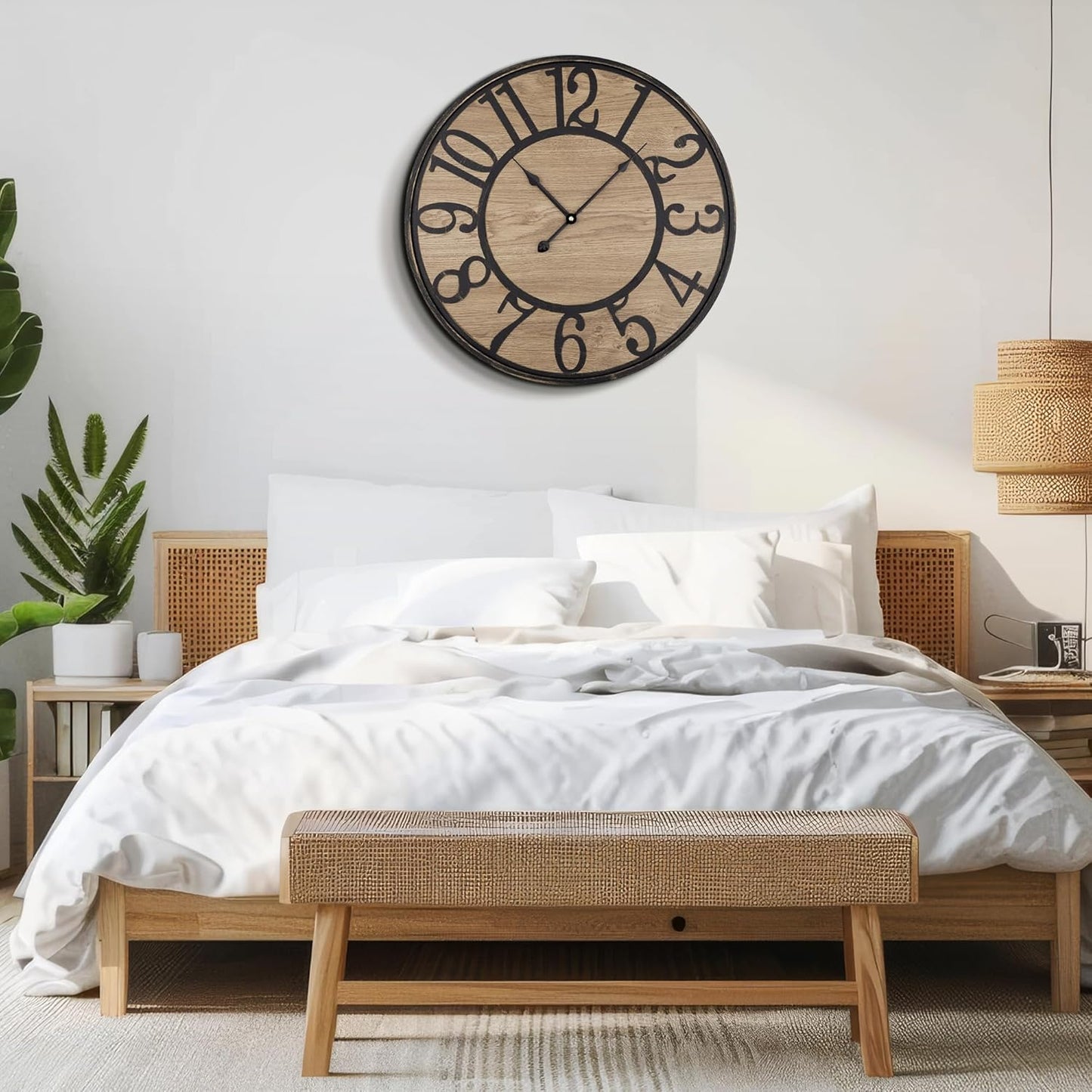 Large Wall Clock for Living Room Decor - Non-Ticking, Silent, Battery Operated Modern Vintage Wood Clock - Oversized Decorative for Bedroom, Kitchen, Farmhouse, Office