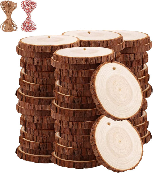 Natural Wood Slices TICIOSH 50 Pcs 2.4-2.8 inches Craft Unfinished Wood kit Predrilled with Hole Wooden Circles for DIY Crafts Wedding Decorations Christmas Ornaments Arts Wood Slices