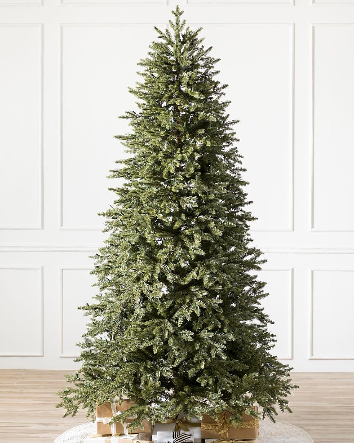 Balsam Hill 7.5ft Unlit Stratford Spruce - Slim Artificial Christmas Tree with True Needle Foliage & Premium Stand for Small Spaces
