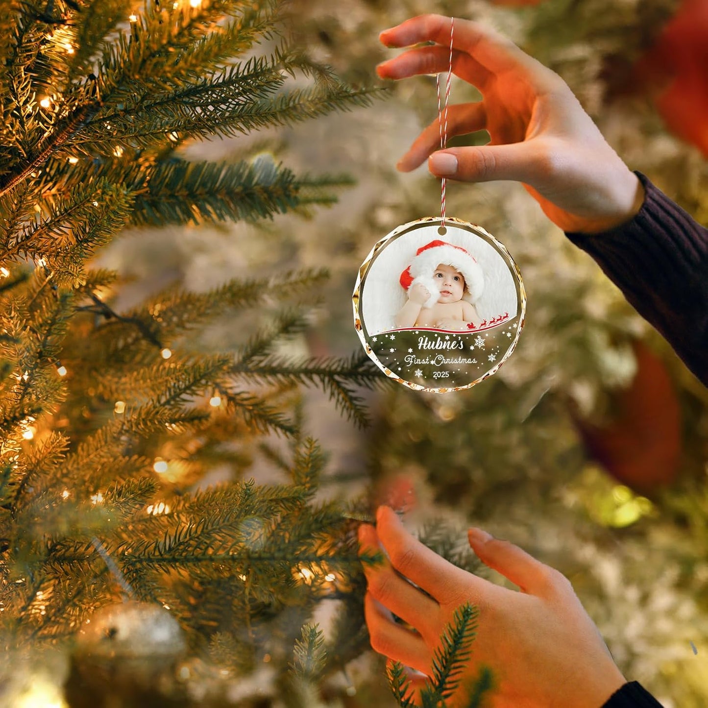 Bemaystar Baby First Christmas Ornaments 2025–Personalized Crystal Ornaments with Photo and Name–Custom Newborn Keepsake Gift–Christmas Tree Decoration for Baby Girl Boy