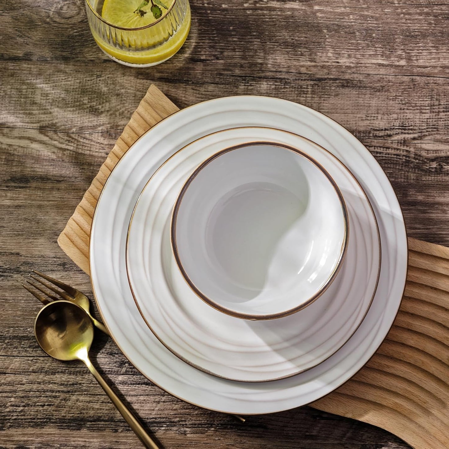 GBHOME Ceramic Dinnerware Sets,18 pcs Embossed Elegant Stoneware Plates and Bowls Sets, Housewarming Wedding Gift | Dishwasher & Microwave Safe | Dishes Set Service for 6