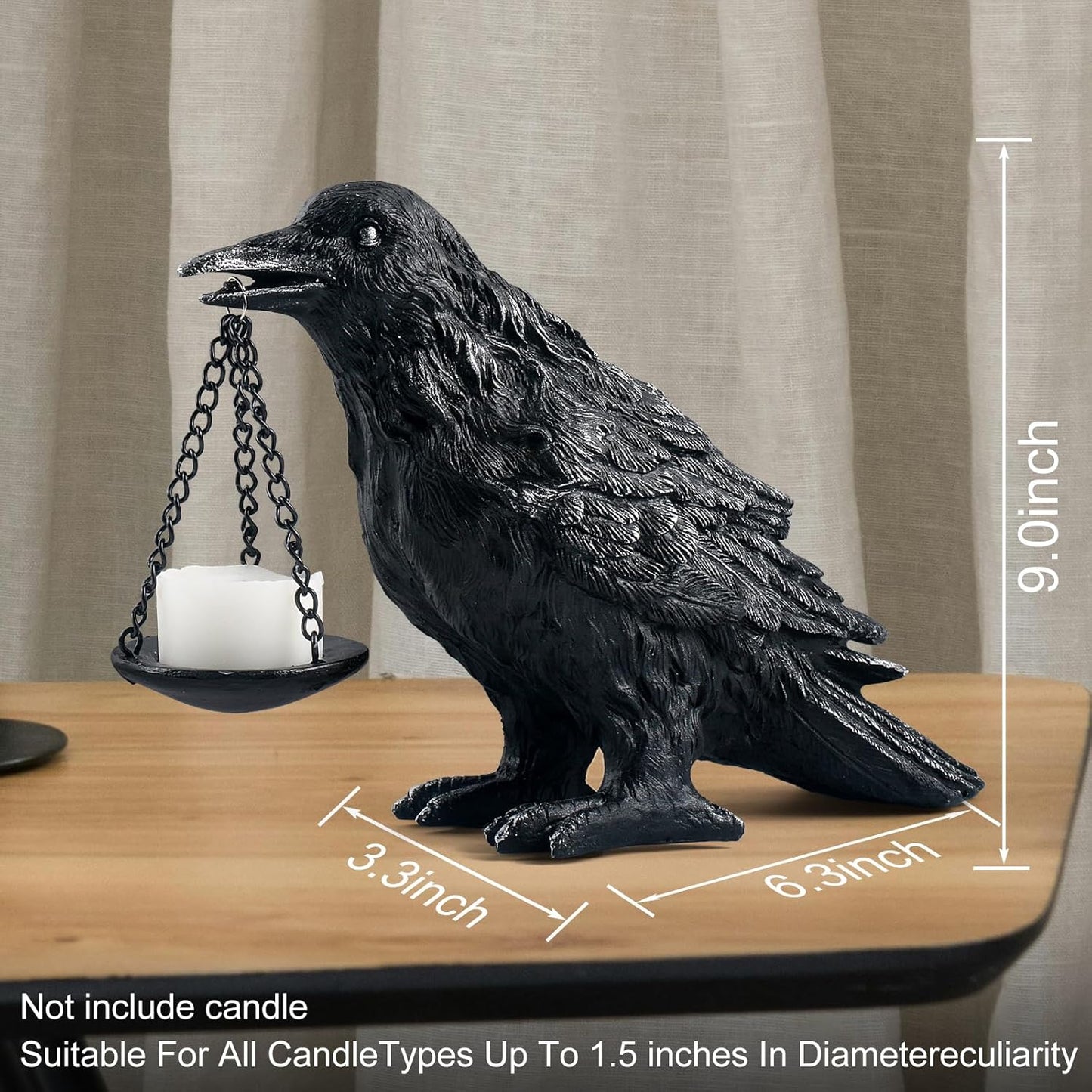 Raven Gothic Home Decor Fake Crow Light Holder Raven Lamp Tealight Candle Holder Resin Raven Statue Wearing Silver 2PCS