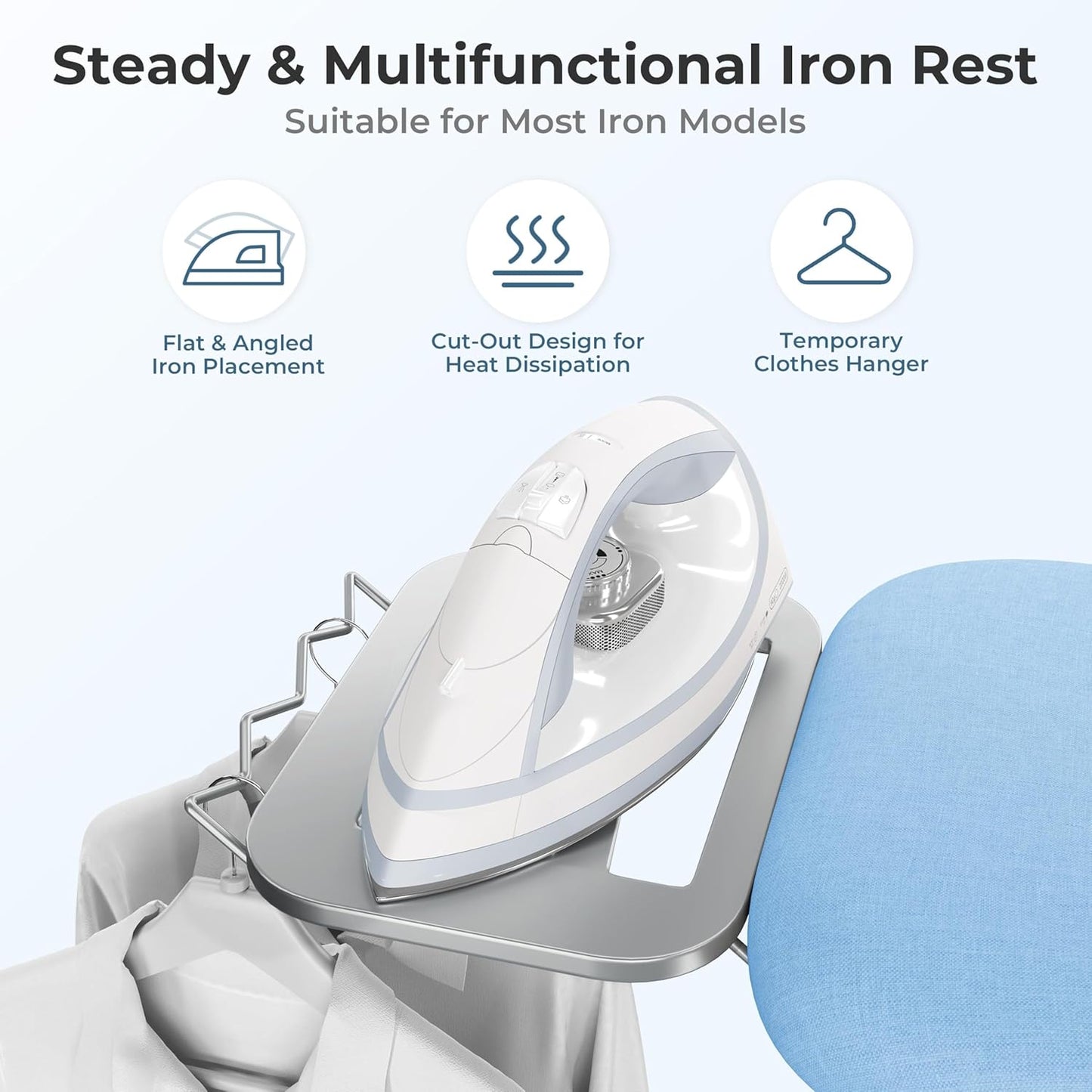 Yaheetech Foldable Ironing Board, Heavy Duty Iron Board with 9 Adjustable Heights, 4 Layer Cover and Safety Iron Rest, 52X14 Compact and Space Save Iron Board for Home Laundry Room Use, Blue