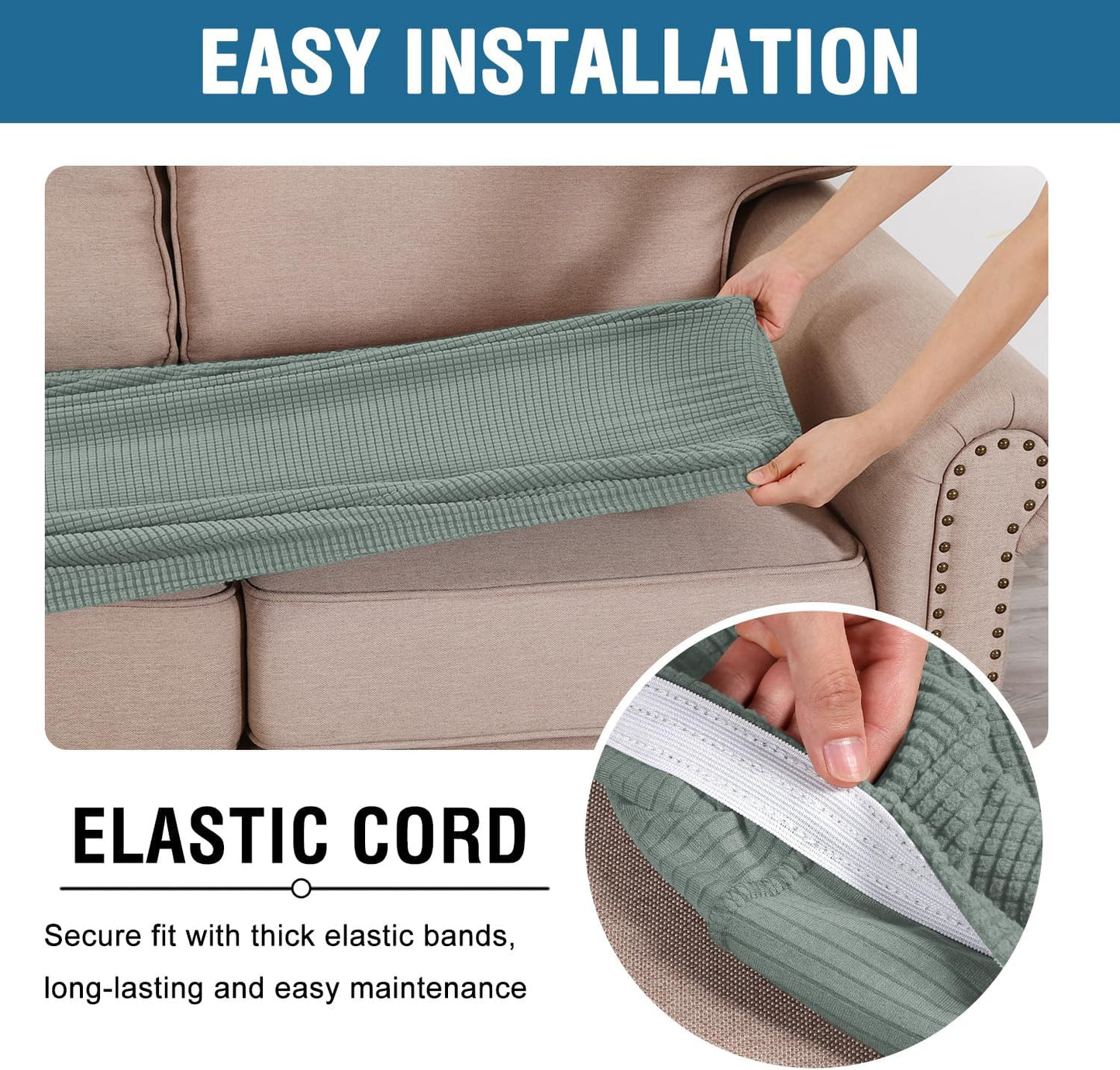 H.VERSAILTEX Super Stretch Individual Seat Cushion Covers Sofa Covers Couch Cushion Covers Slipcover Sets Thick Jacquard Textured Twill Fabric (1 Piece Chair Cushion Cover, Sage)