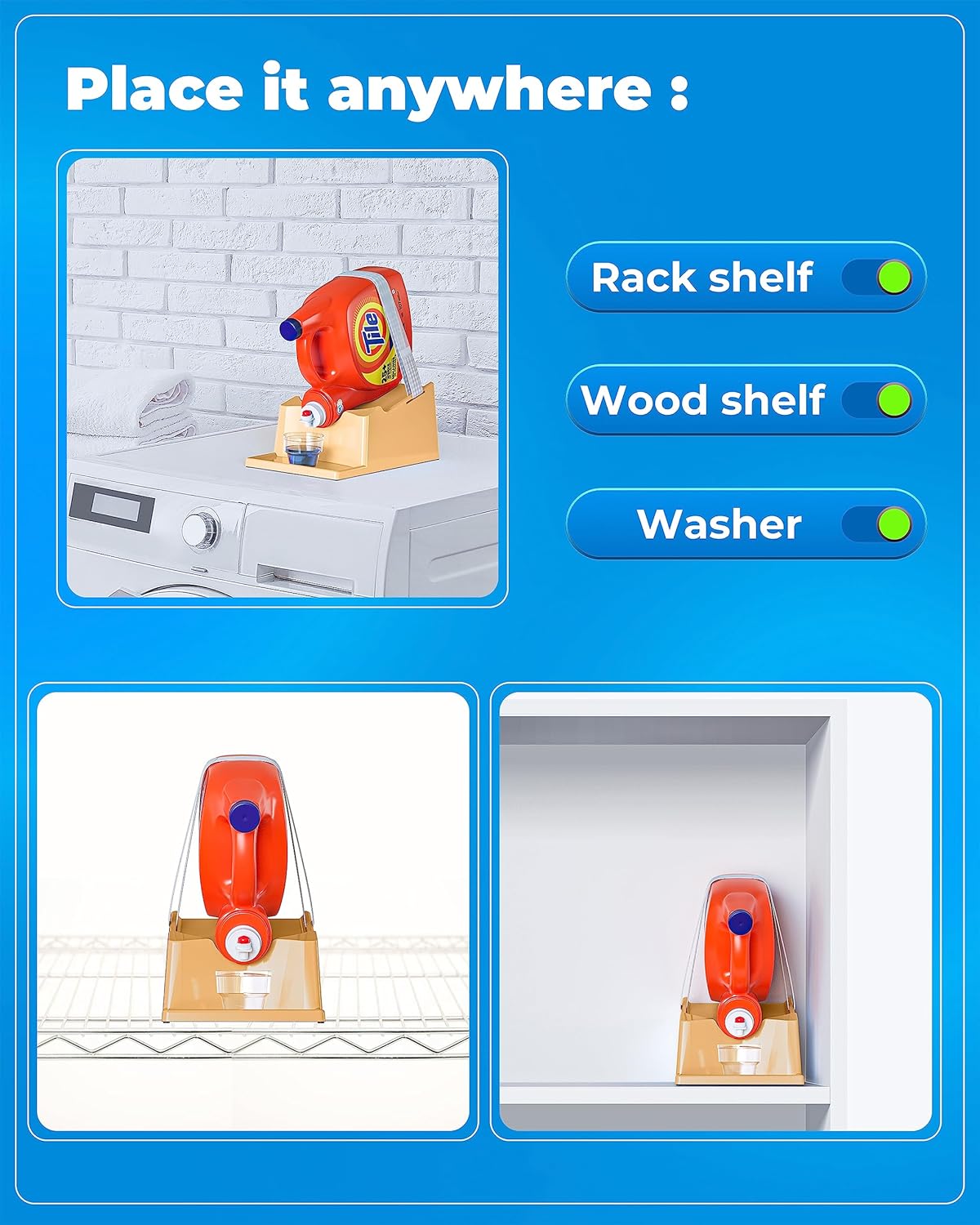 TidyFriend Laundry Detergent Holder Stand Organizer with Drip Tray, 3 Pack Laundry Soap Holder with Non-Slip Rubber Feet for Washing Space Organization, Angled Downward Slope for Easy Pouring (Beige)