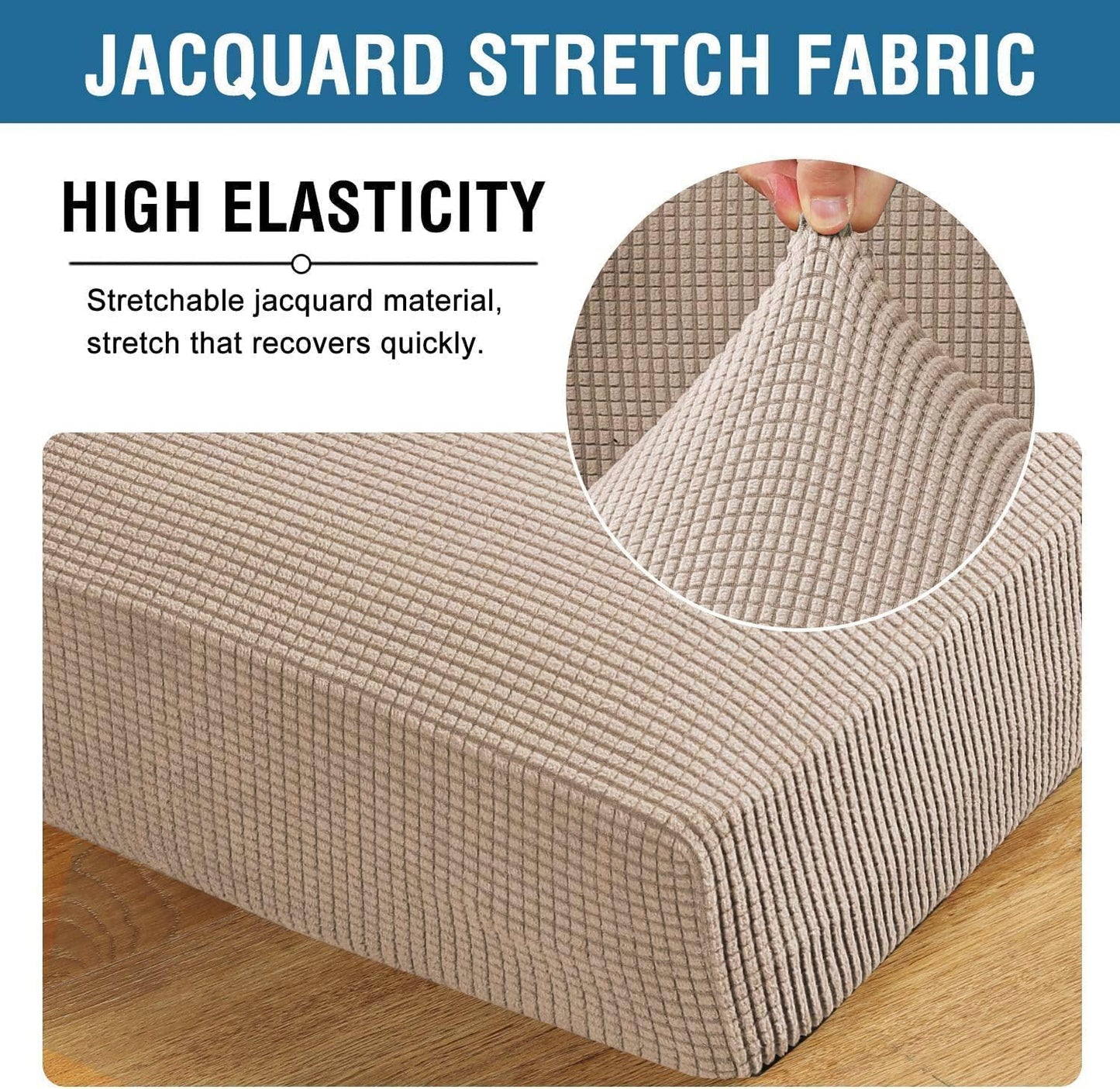 H.VERSAILTEX Super Stretch Individual Seat Cushion Covers Sofa Covers Couch Cushion Covers Slipcover Sets Thick Jacquard Textured Twill Fabric (2 Piece Medium Sofa Cushion Covers, Sand)