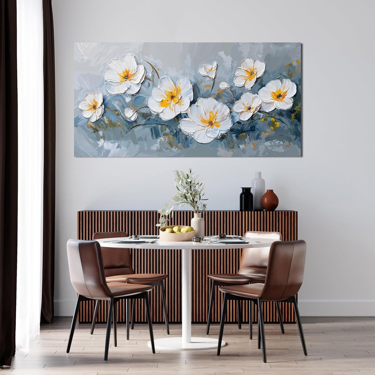 KUPTEU Canvas Wall Art Decor Wall Art Pictures for Living Room White Flowers Wall Art Prints Hallway Decorations Canvas Art Wall Decor Artwork for Walls Bedroom Home Aesthetic Decor 20" X 40"
