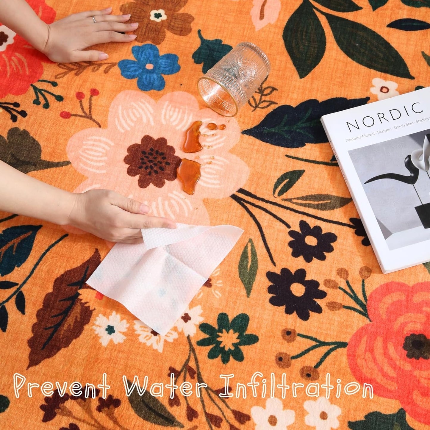 Area Rug 4x6 Rug Washable Boho Rugs Non Slip Low Pile Floral Small Carpet for Bedroom, Bedside, Kids Room, Office, Dining Room(Yellow)