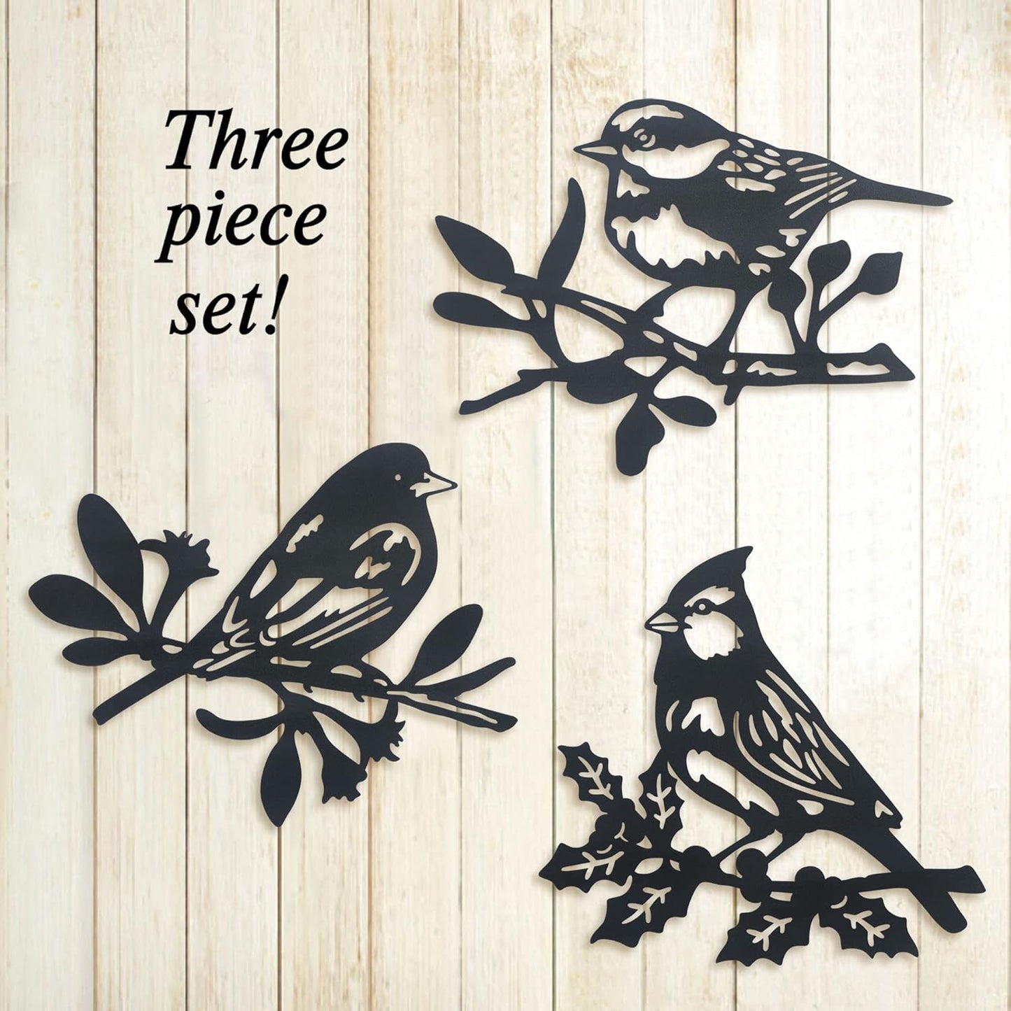 Limygus Wall Art Metal Bird Silhouette Decoration, Set of 3, Nature Style, Waterproof, Indoor Outdoor, for Patio Garden Bedroom Living Room