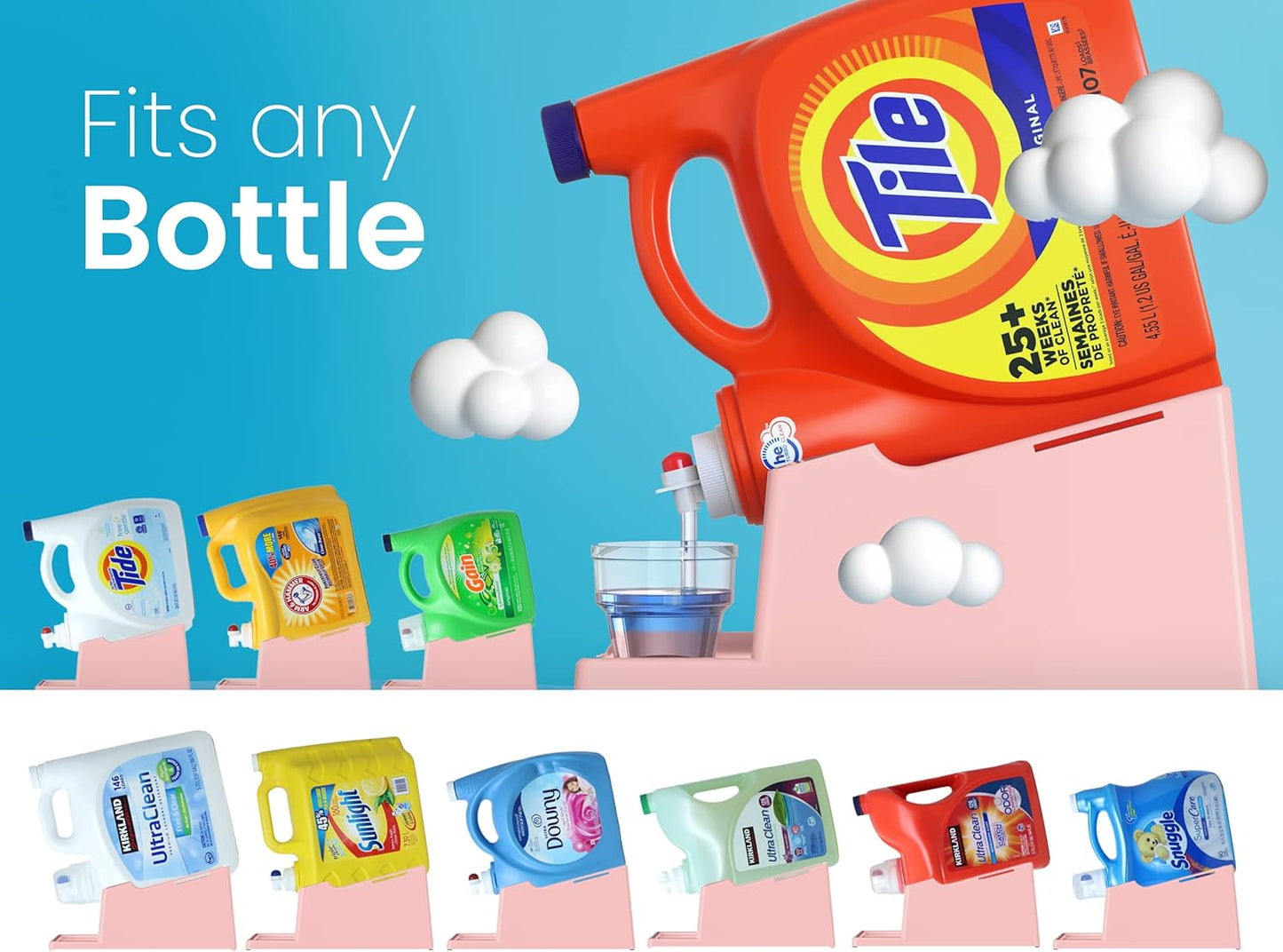 TidyFriend Liquid Laundry Detergent Holder Stand with Drip Tray & Rubber-Grip Feet, Stand for Laundry Room Organization and Storage, Fabric Softener Dispenser with Cup Holder for Easy Pouring (Rose)