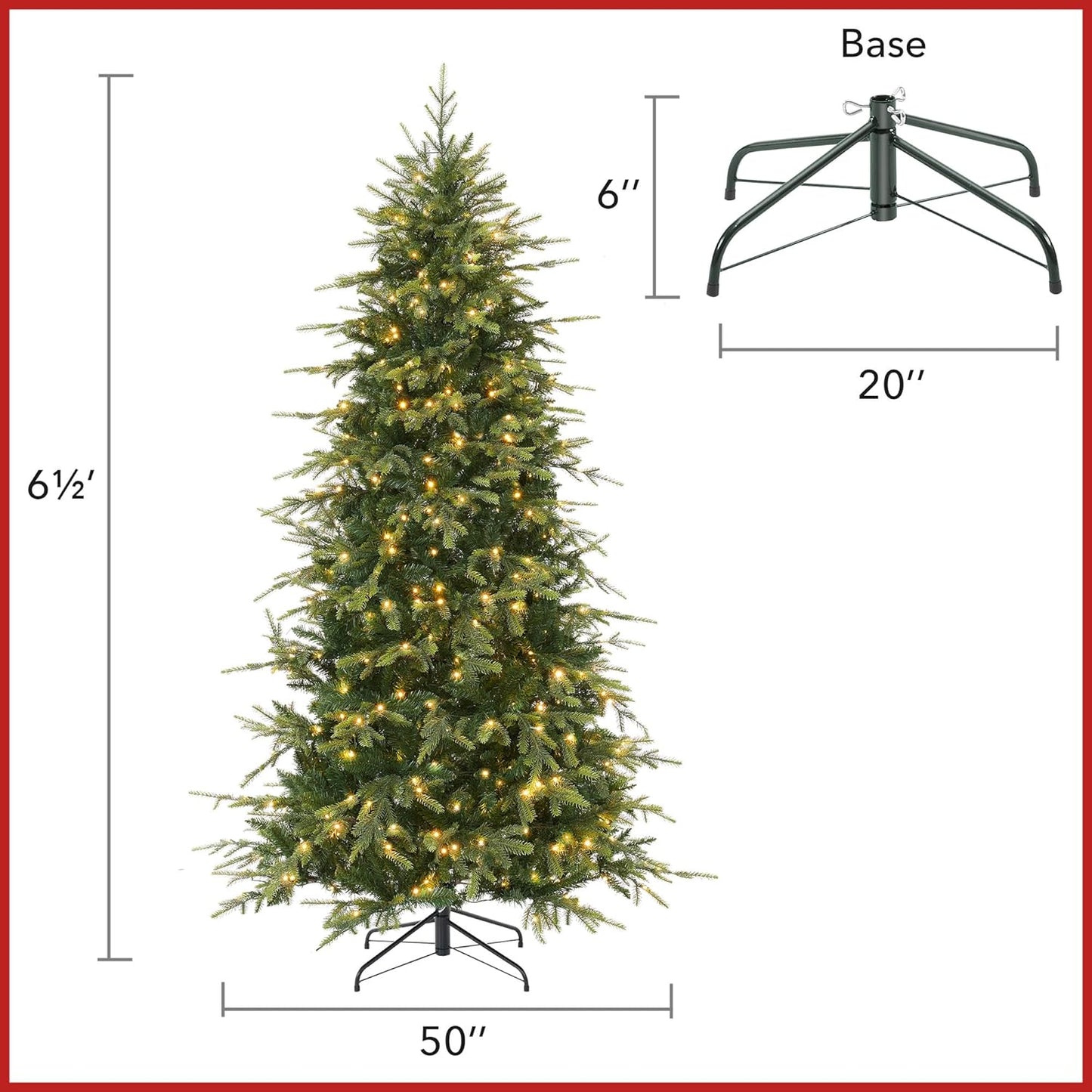 Casafield 6.5FT Pre-Lit Frosted Slim Aspen Fir Artificial Holiday Christmas Tree with White & Multicolored LED Lights, Partially Flocked Realistic Noble Fir with Metal Stand