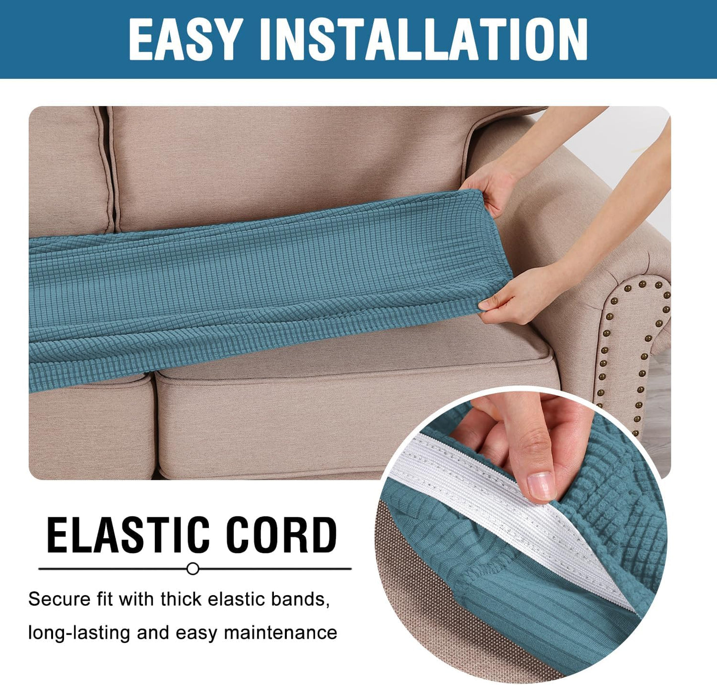 H.VERSAILTEX Super Stretch Individual Seat Cushion Covers Sofa Covers Couch Cushion Covers Slipcover Sets Thick Jacquard Textured Twill Fabric (1 Piece Sofa Cushion Cover, Storm Blue)