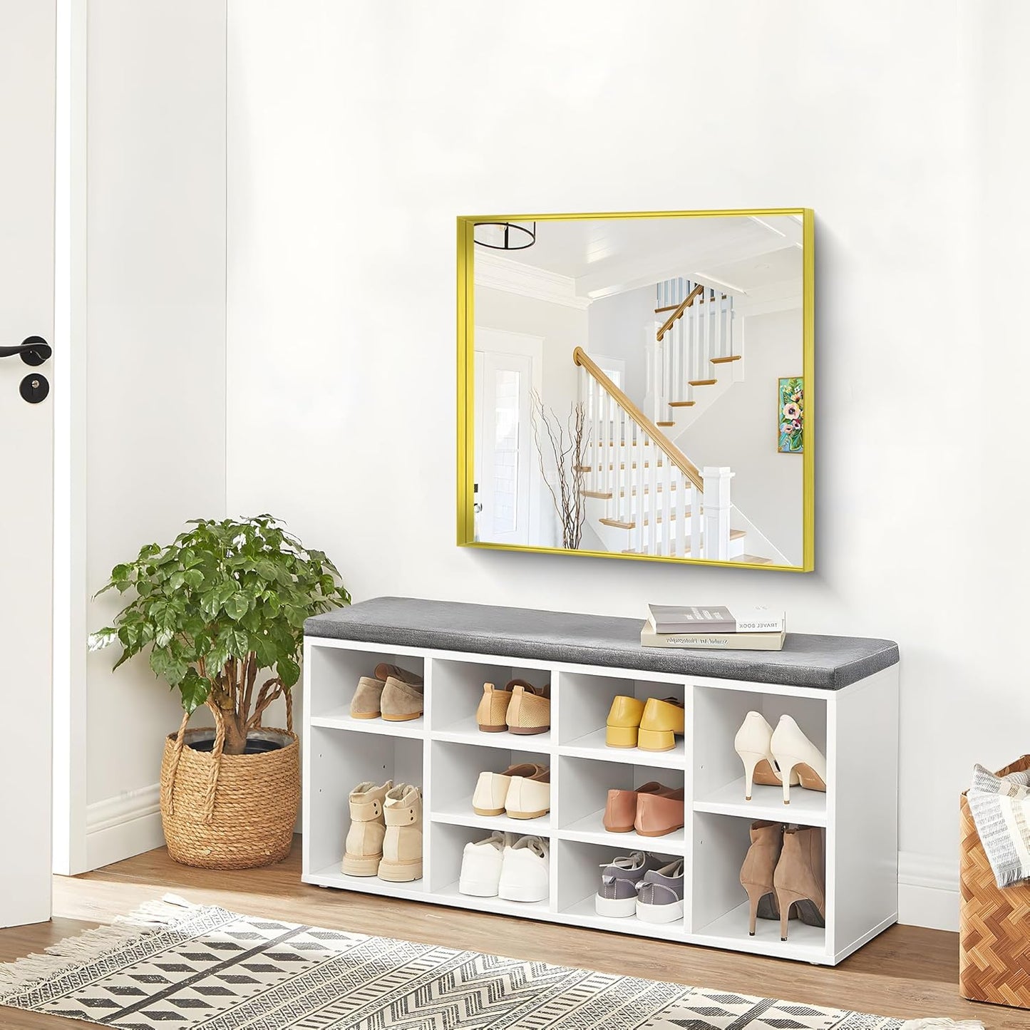 Gold Bathroom Mirror, 30x30 Inch Rectangular Framed Mirror, Large Wall Mounted Bathroom Vanity Mirror Over Sink for Bedroom,Restroom, Living Room, Hangs Vertically or Horizontally