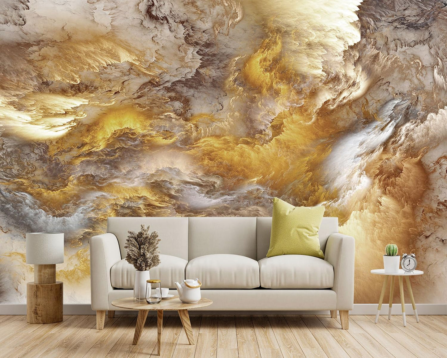-Golden Clouds Ceiling Fabric Wallpaper Living Room Bedroom Bathroom Modern Boys Girls Kids Room Abstract Large Mural- 160"x108"（ not Peel and Stick）