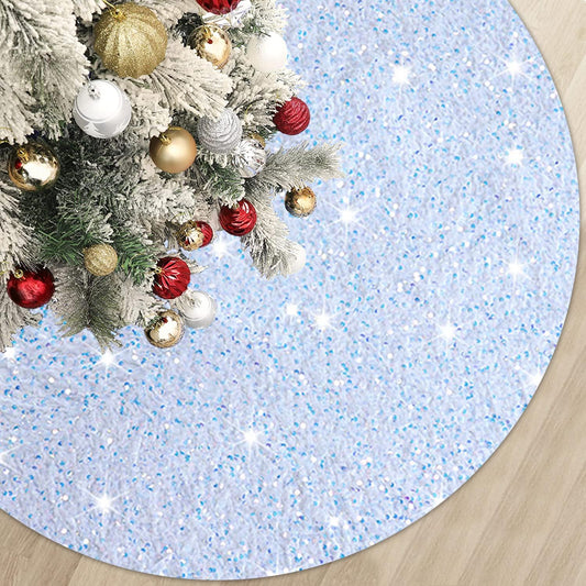 MODFUNS Iridescent White Christmas Tree Skirt Mini 21 Inch Sequins Tree Skirt Sparkle Velvet Xmas Tree Mat Glitter Tree Skirts for Artificial Trees Mermaid Tree Collar Skirt for Christmas Party