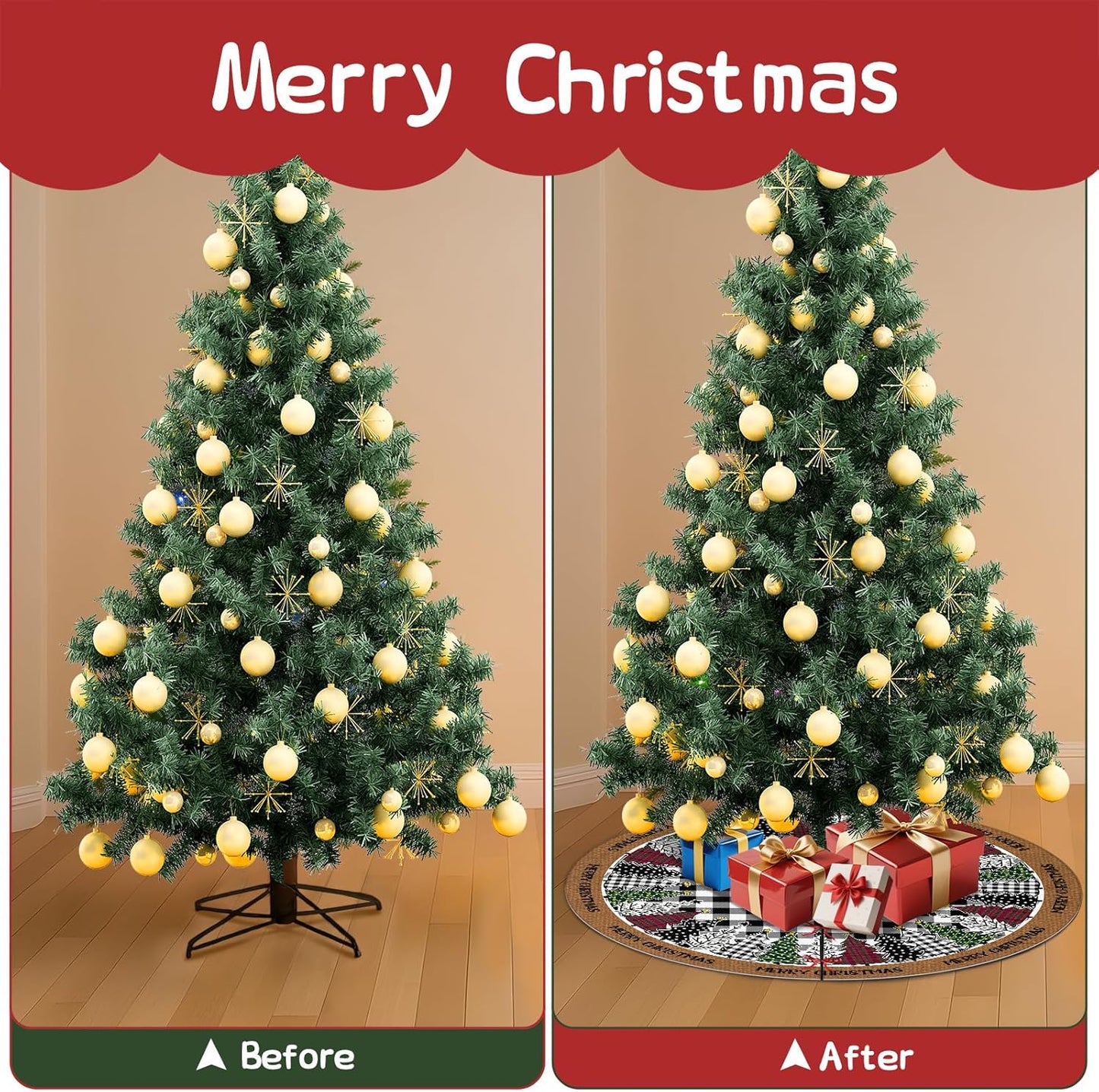 Christmas Tree Skirt 36 Inch, Black and White Buffalo Plaid Xmas Tree Skirts, Winter Christmas Trees Mat for Home Party Holiday Indoor Outdoor Decorations