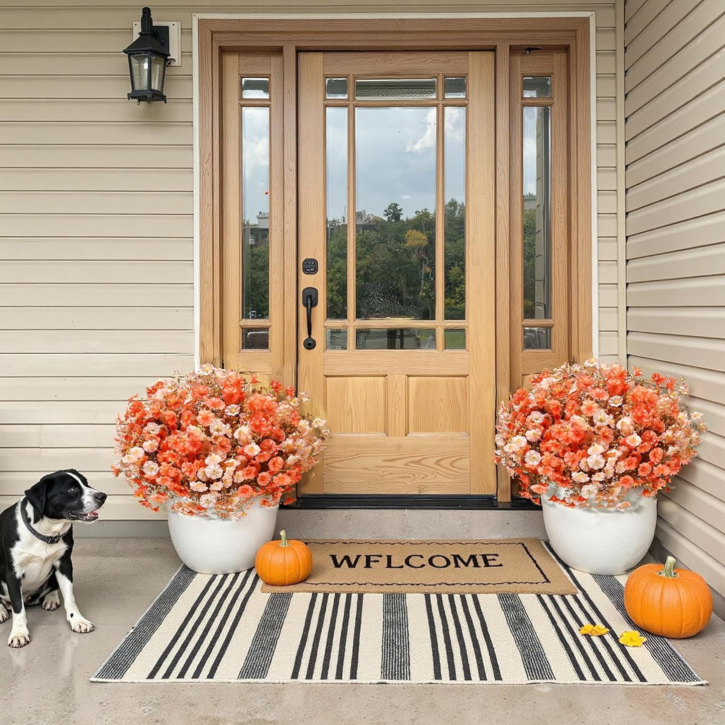 Artificial Mums for Outdoors Fake Fall Flowers Plants for Autumn Decoration, 12 Bundles Silk Morning Glory with Eucalyptus Look Real UV Resistant Faux Mums for Outside Planters Yard Patio Porch, Mix