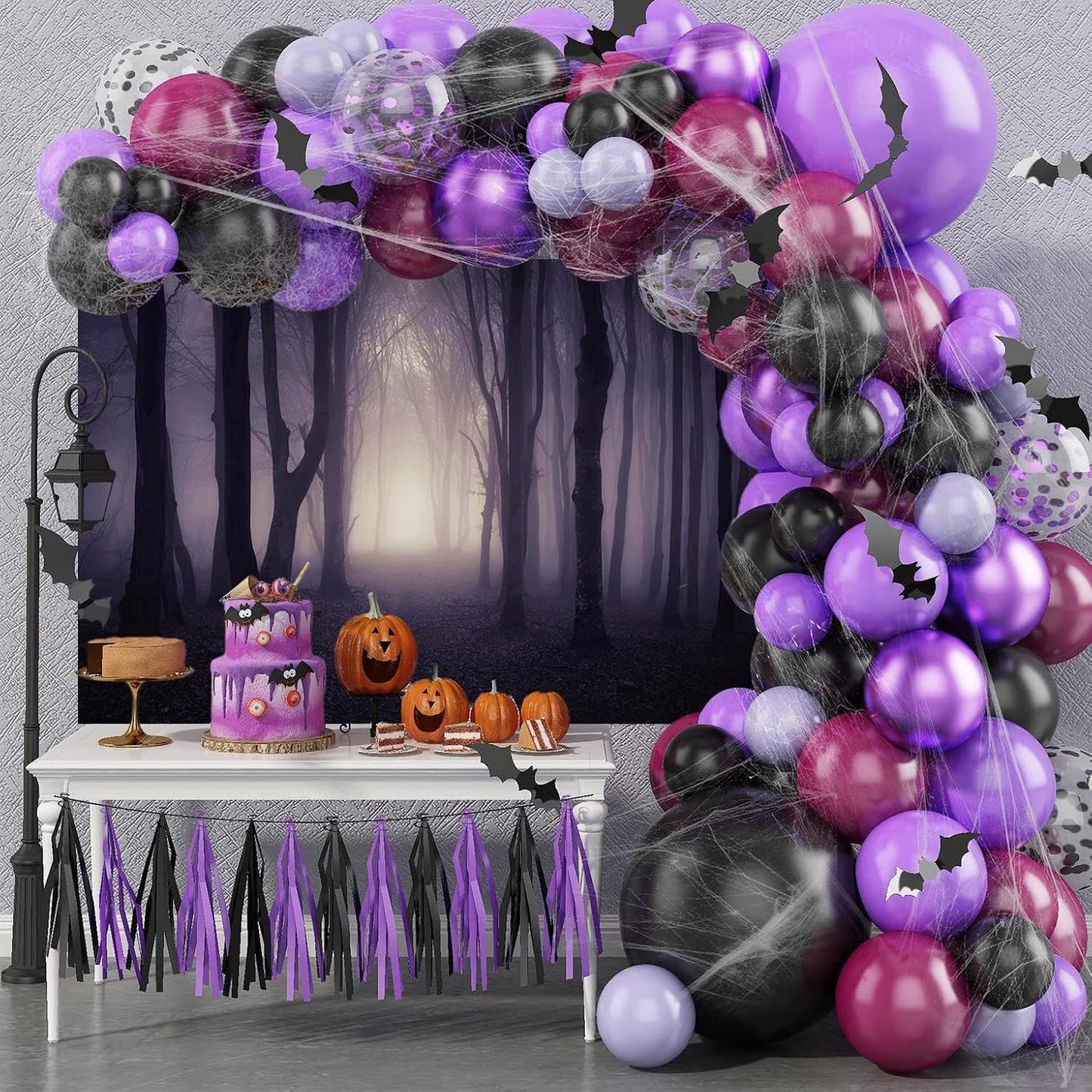 Mocsicka 7x5ft Halloween Backdrop Misty Woods Dark Gloomy Forest Vampire Witch Wizard Party Background Halloween Night Ghost Photography Backdrops