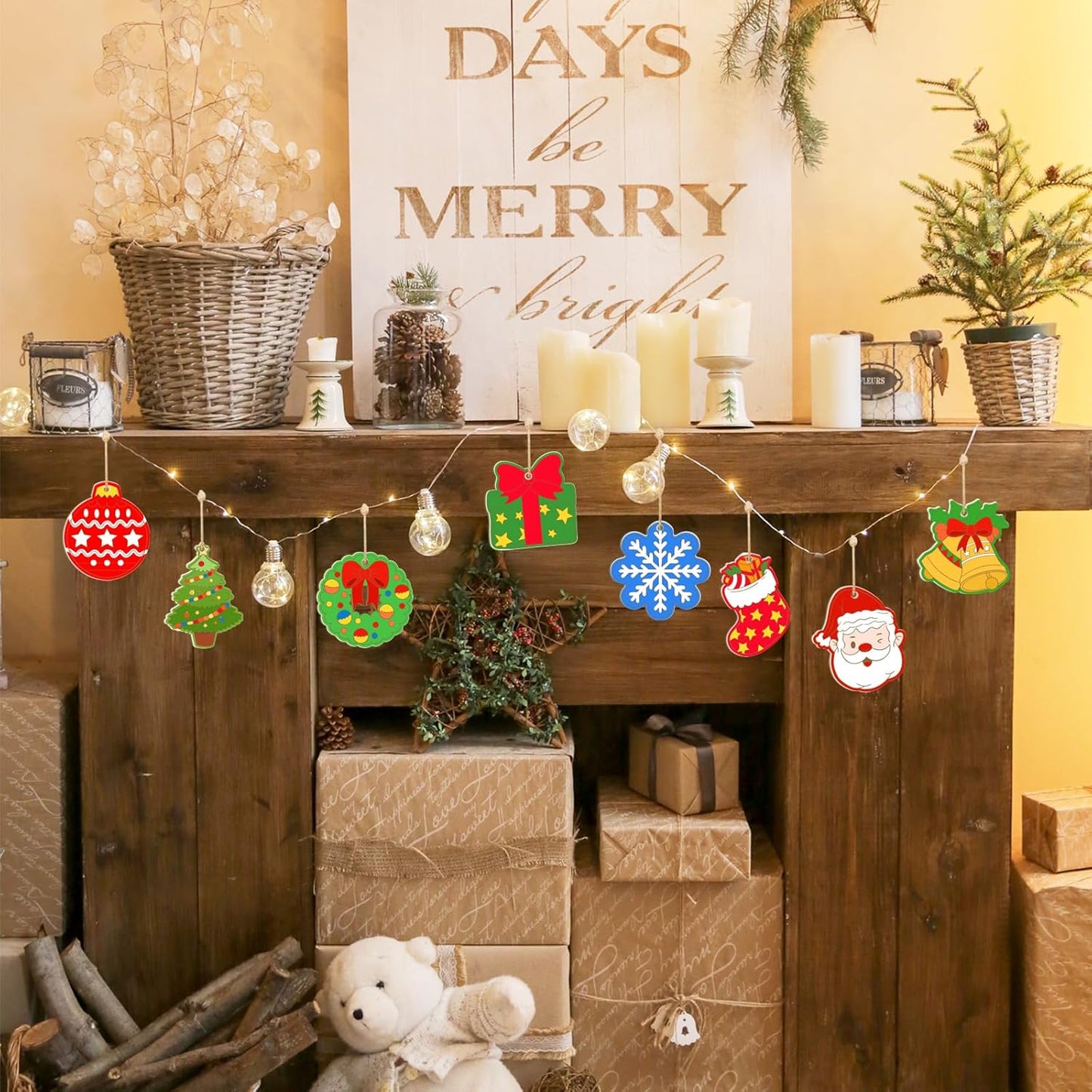 80PCS Wooden Christmas Ornaments to Paint,10 Styles DIY Blank Unfinished Reindeer Santa Claus Christmas Tree Ball Snowman Snowflake Wreath Gift Christmas Stocking Cutouts Ornament for Crafts Winter