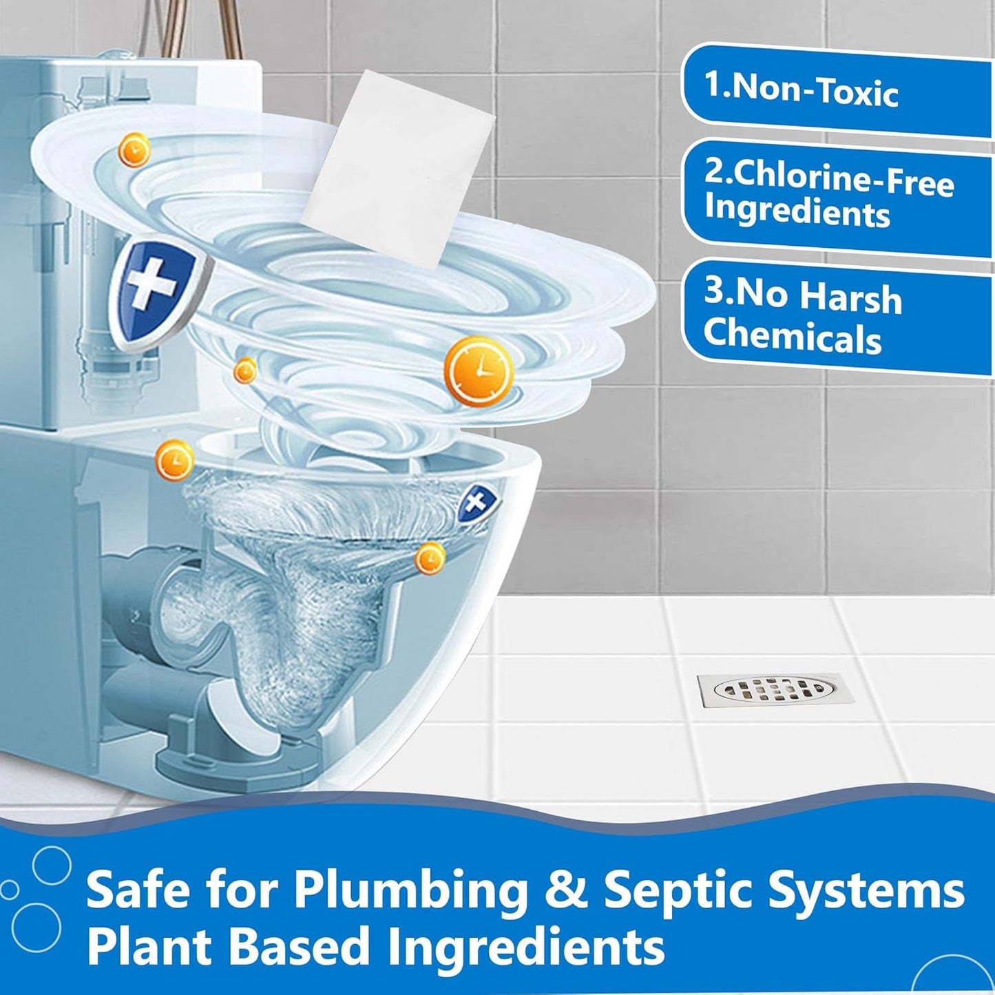 Toilet Bowl Cleaner Sheets, Natural Toilet Bowl Cleaner Strips, Eco-Friendly, Removes Stains & Odors, Non Toxic, Plastic Free, Septic Safe, Ideal Toilet Bowl Cleaner, 60 Uses