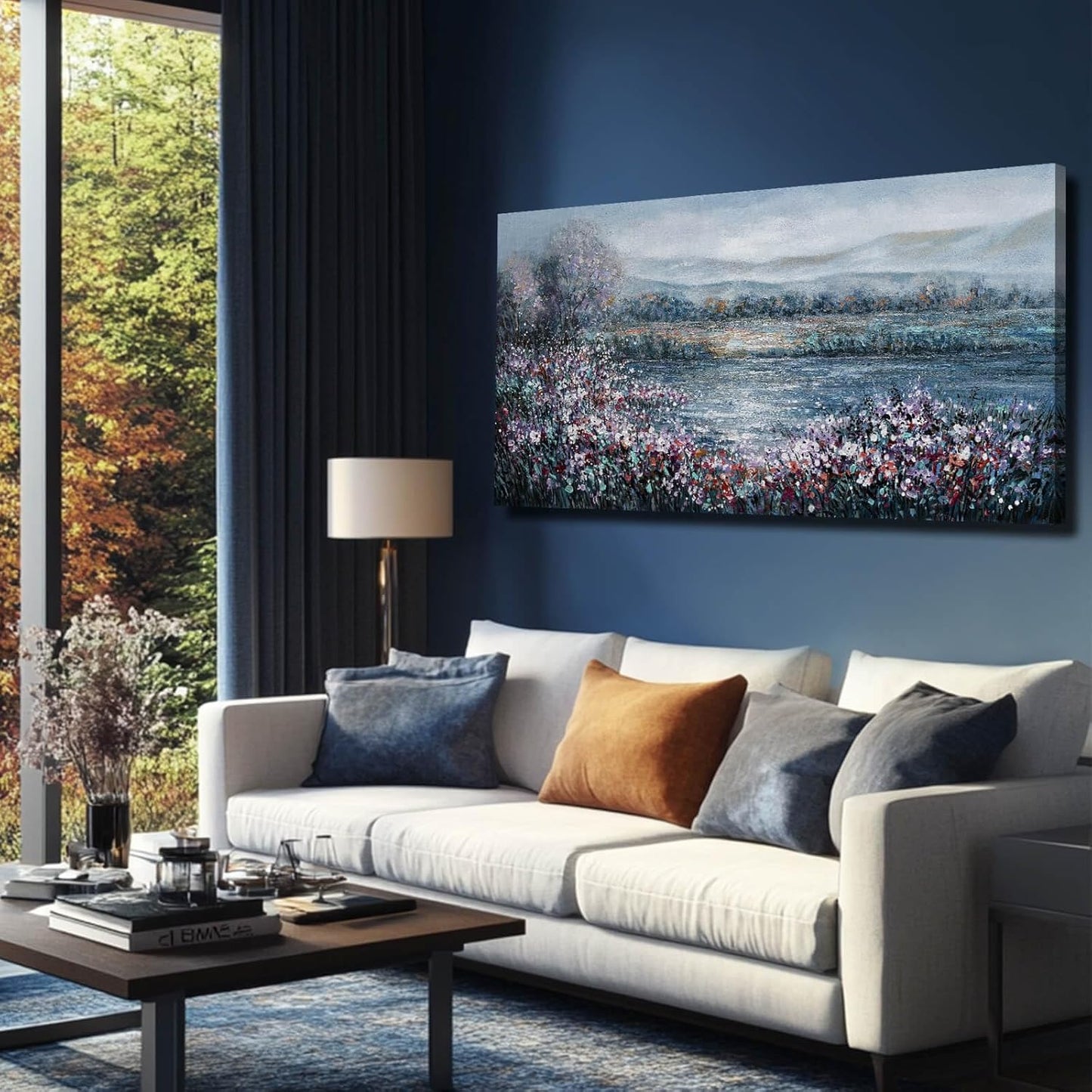 CHUDANHAO Textured Wall Art Cuadros Abstractos Para Sala Abstract Wall Decor Blue Flowers Paintings Large Canvas Pictures Mountain Arts 29"x58"