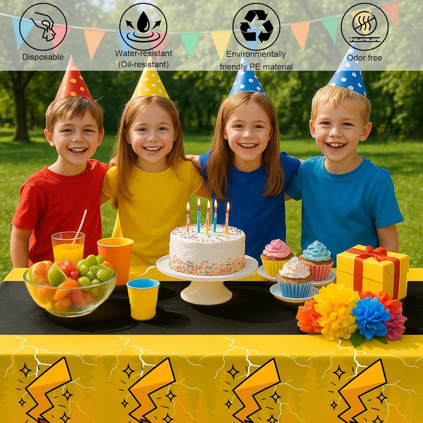 6-Pack Yellow Cartoon Plastic Birthday Tablecloths - 54x108in Rectangle Party Table Covers for Little Ones & Adults, Durable Birthday Party Decorations