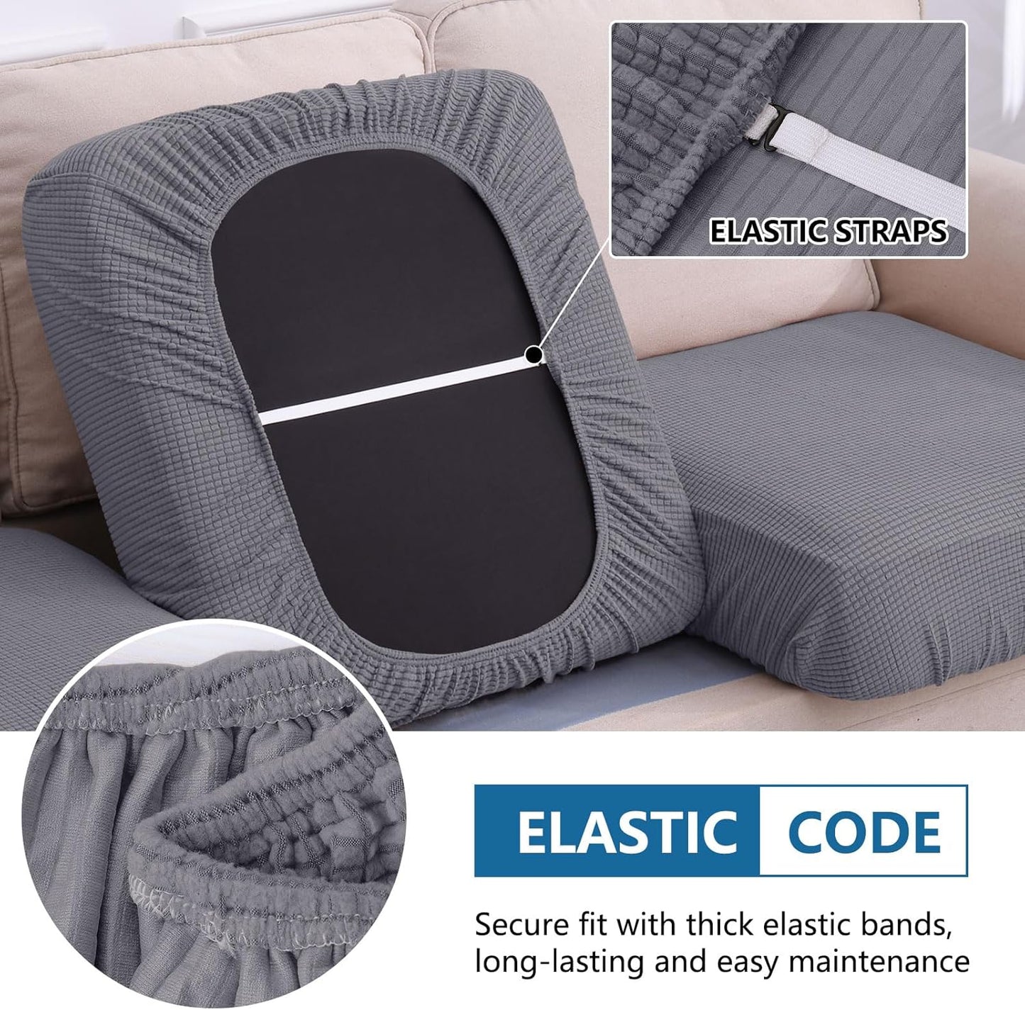 hyha Waterproof Couch Cushion Covers for Pets, Non Slip Sofa Cover for Dogs Washable, Soft Thick Stretch Jacquard Fabric, Sofa Slipcovers with Elastic Bottom (1 Piece for Backrest M, Middle Grey)