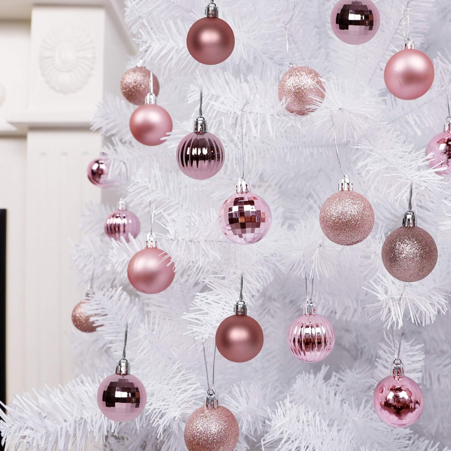 Lulu Home Christmas Ball Ornaments, 34 Ct 1.57" Pre-Strung Hanging Ornament Decorations, Xmas Shatterproof Plastic Balls for Holiday Party Wreath Garlands Trees, Pink