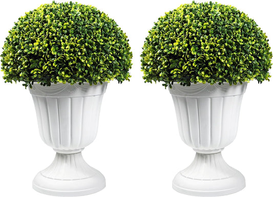 Sunnyglade 2 PCS 23”Artificial Plastic Boxwood Ball Tree，Faux Potted Decorative Topiary Plant，UV Resistant Fake Plant in Pot for Home Gate Indoor Outdoor Patio Office Decor