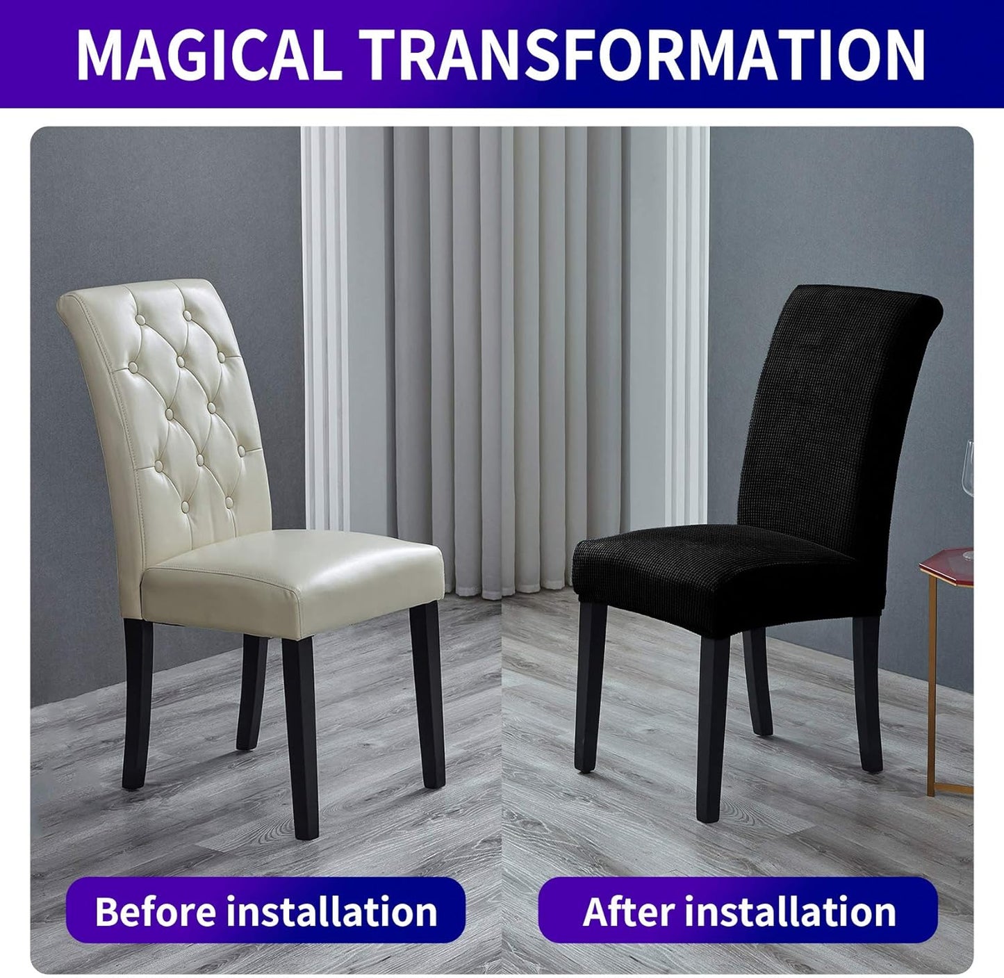 Howhic Stretch Chair Covers for Dining Room Set of 4, Removable Washable Dining Room Chair Covers, Dining Chair Slipcovers Seat Protector, Great for Home Upholstery and Banquet (Black, 4 Pack)