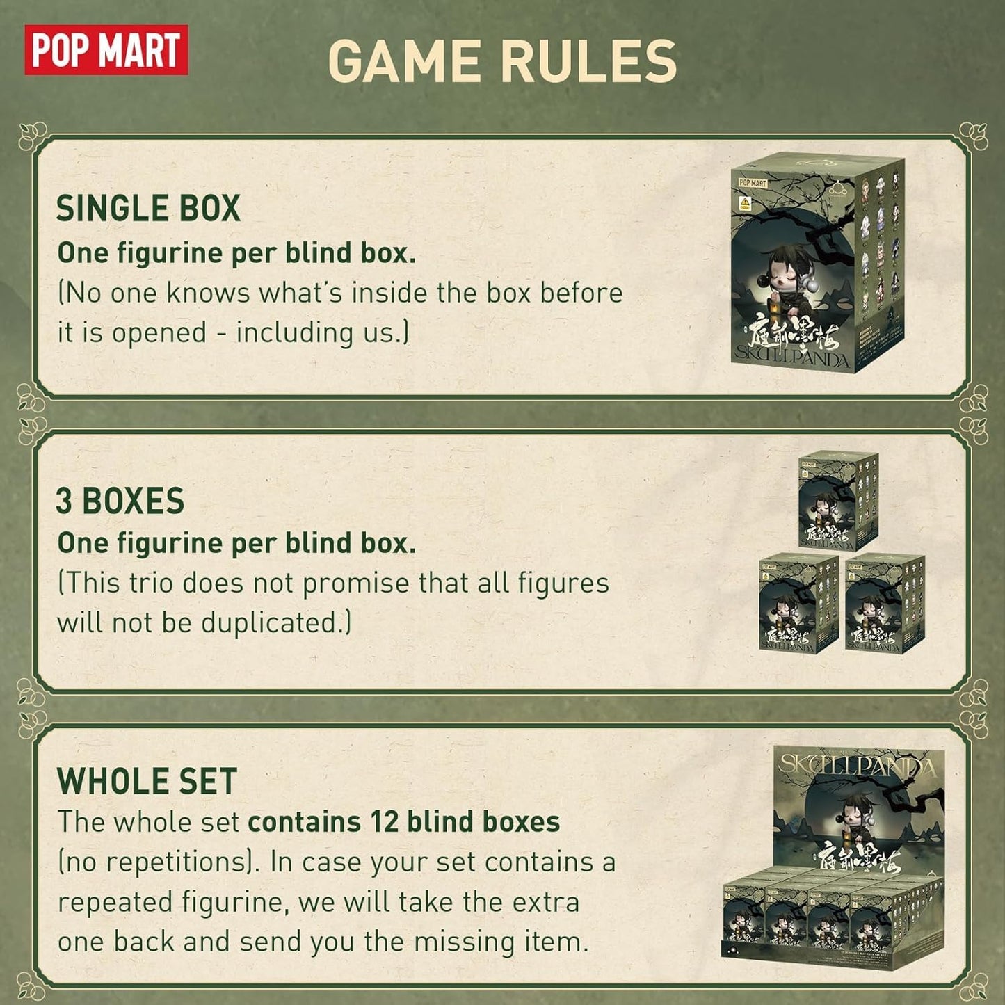 POP MART SKULLPANDA The Ink Plum Blossom Series Figures, SKULLPANDA Blind Box Figures, Random Design Action Figures Collectible Toys Home Decorations, Holiday Birthday Gifts, Single Box