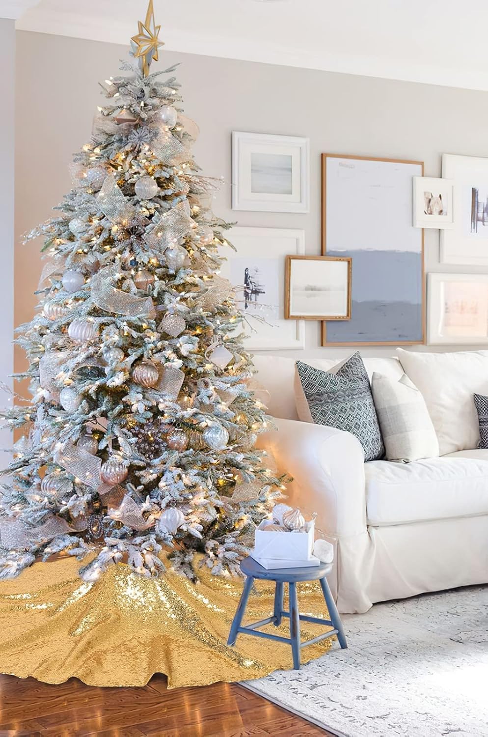 Gold Christmas Tree Skirt 36 inch Small Tree Skirt 4ft Sequin Tree Skirt for Gold Christmas Decorations